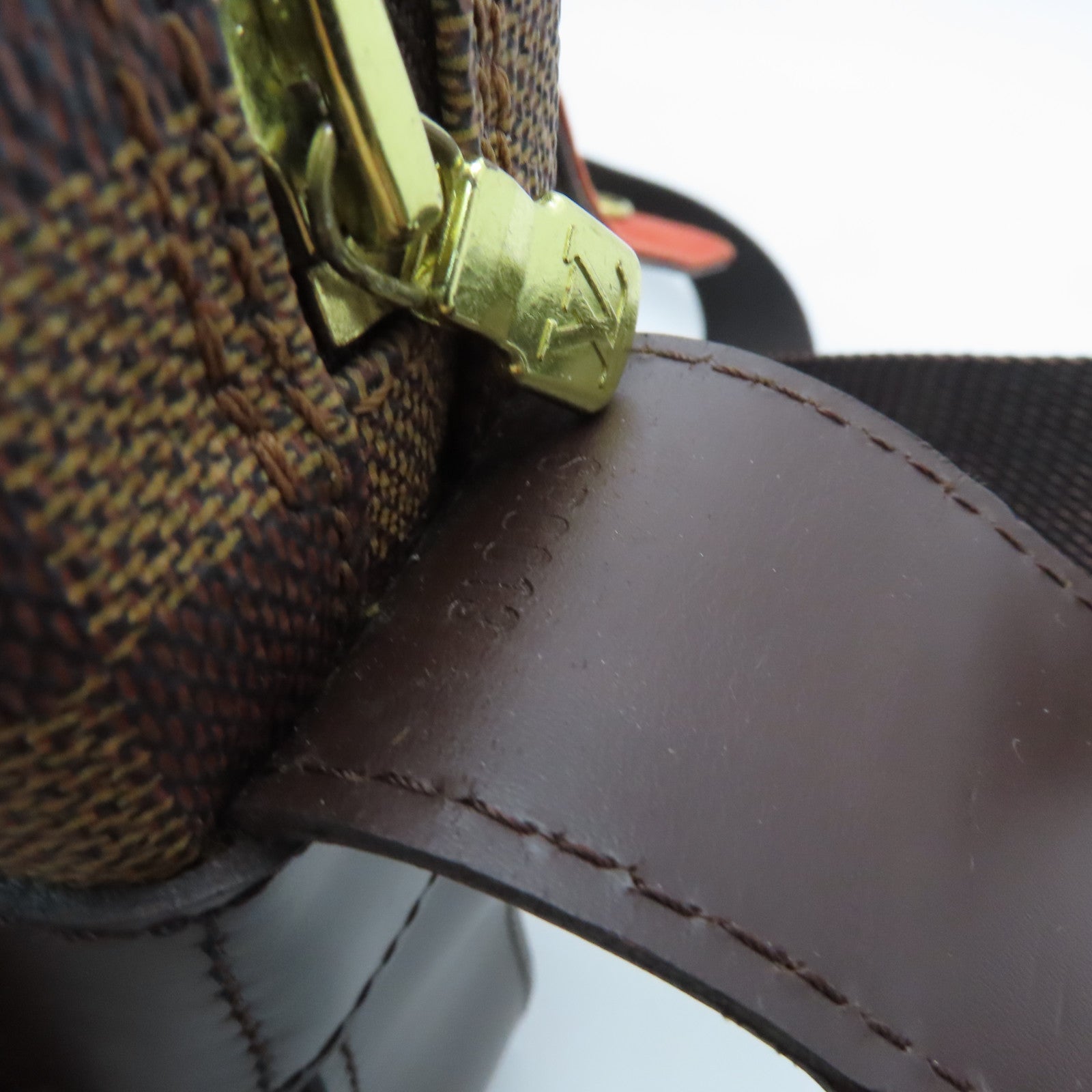 LOUIS VUITTON Damier Naviglio Gold Buckle Shoulder Bag Brown