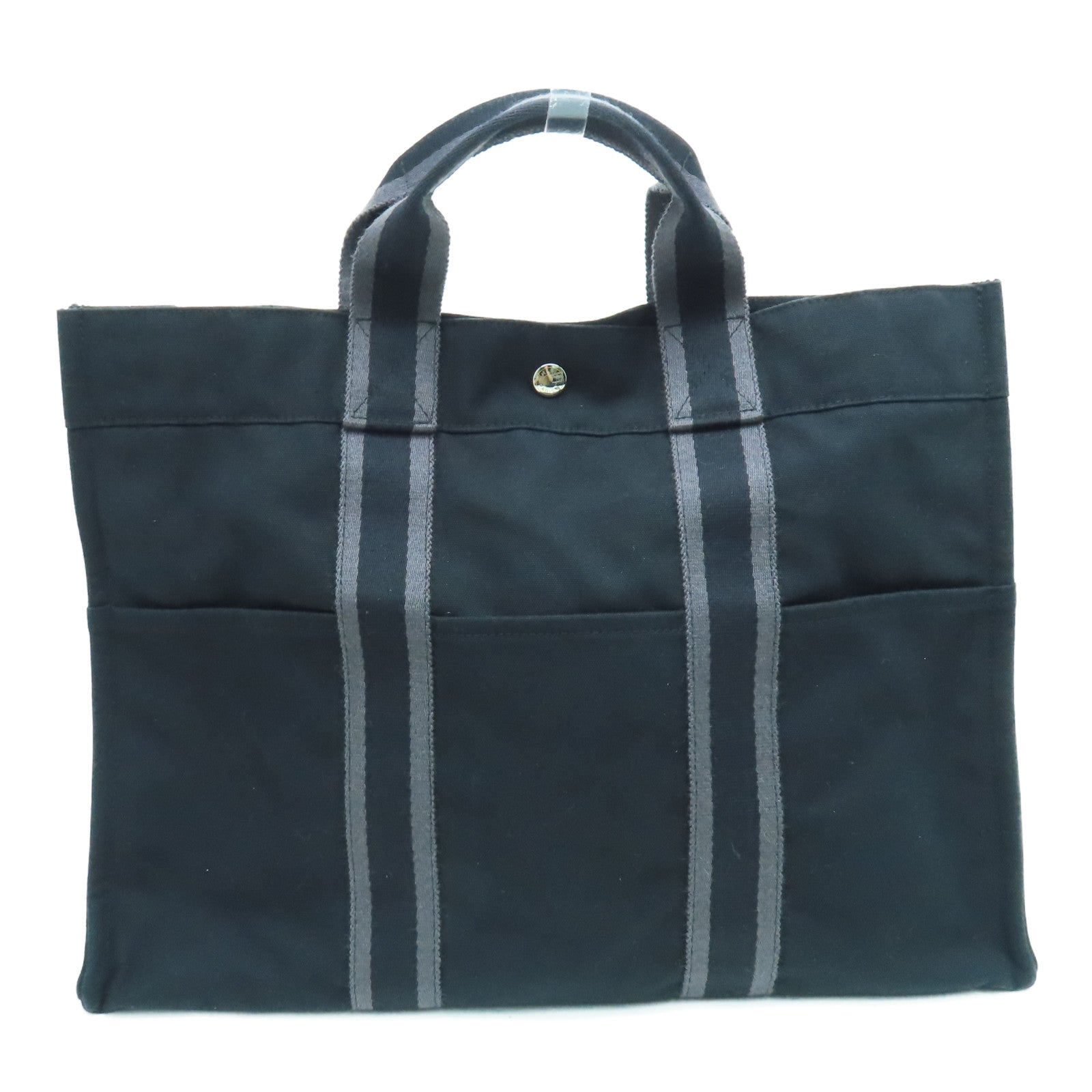 HERMES 帆布Fourre-Tout 銀扣手挽袋黑色
