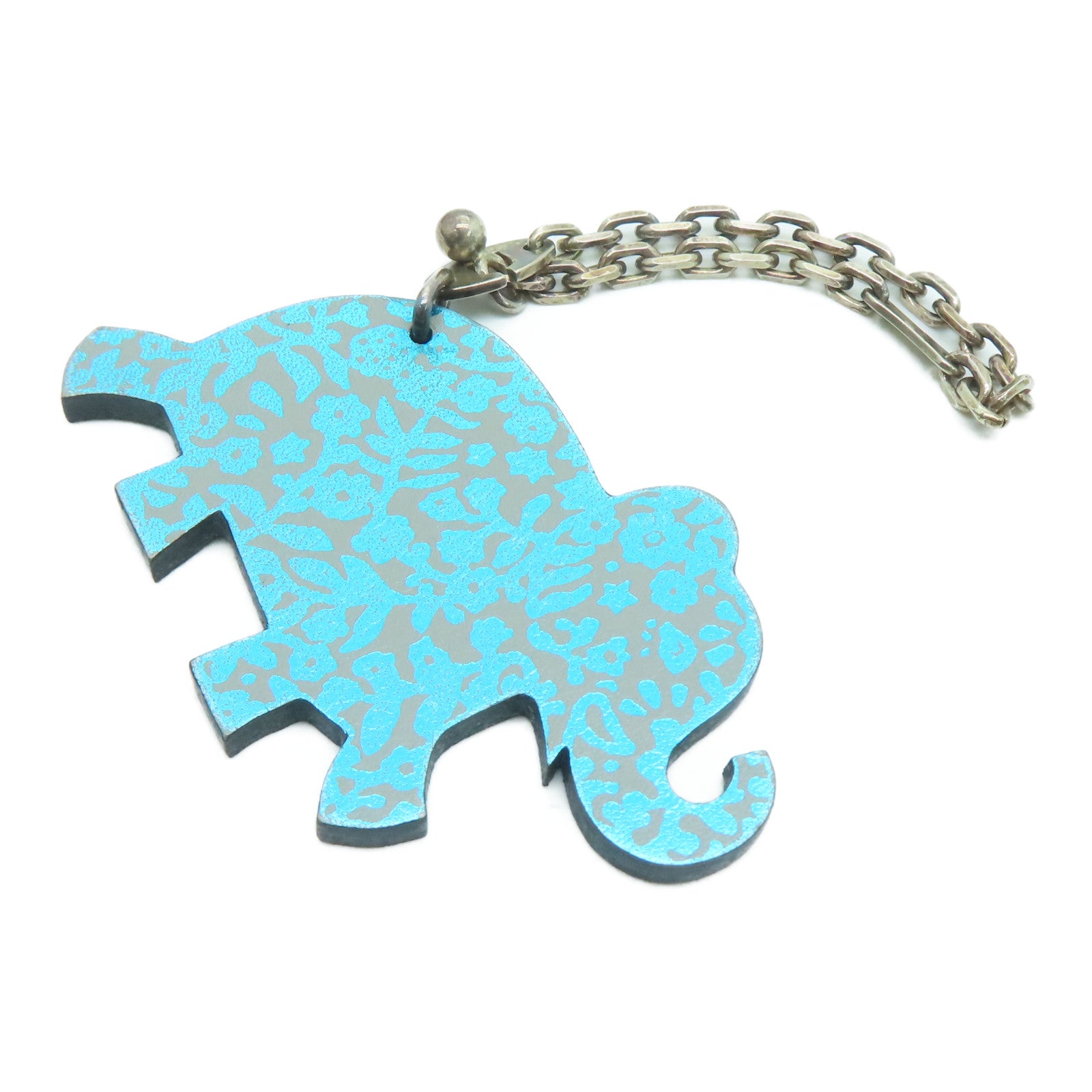 HERMES 皮革Elephant Key Charm银扣挂饰蓝色/灰色