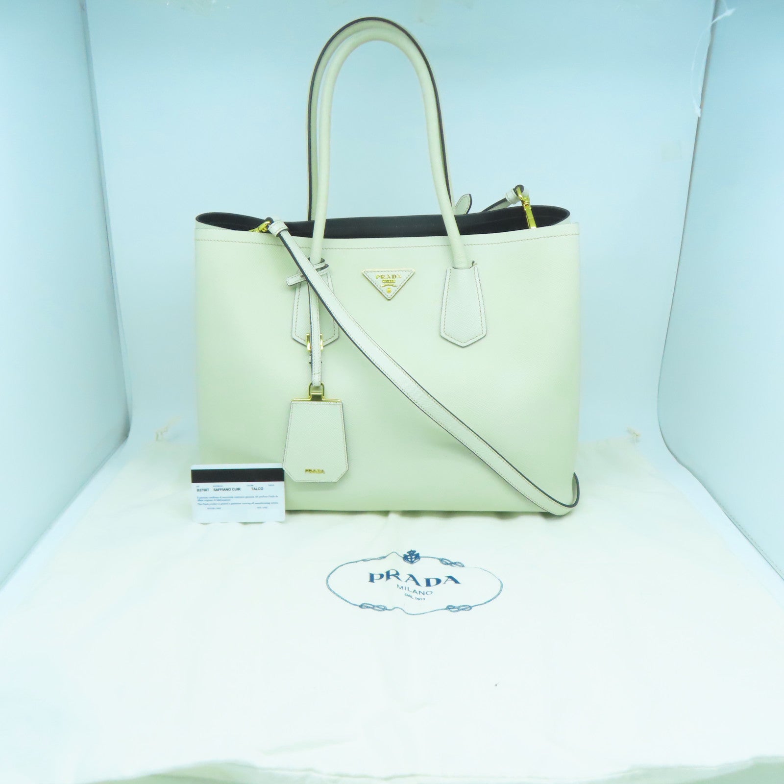 PRADA 牛皮皮革2 Way Shoulder金扣手挽肩背兩用袋白色