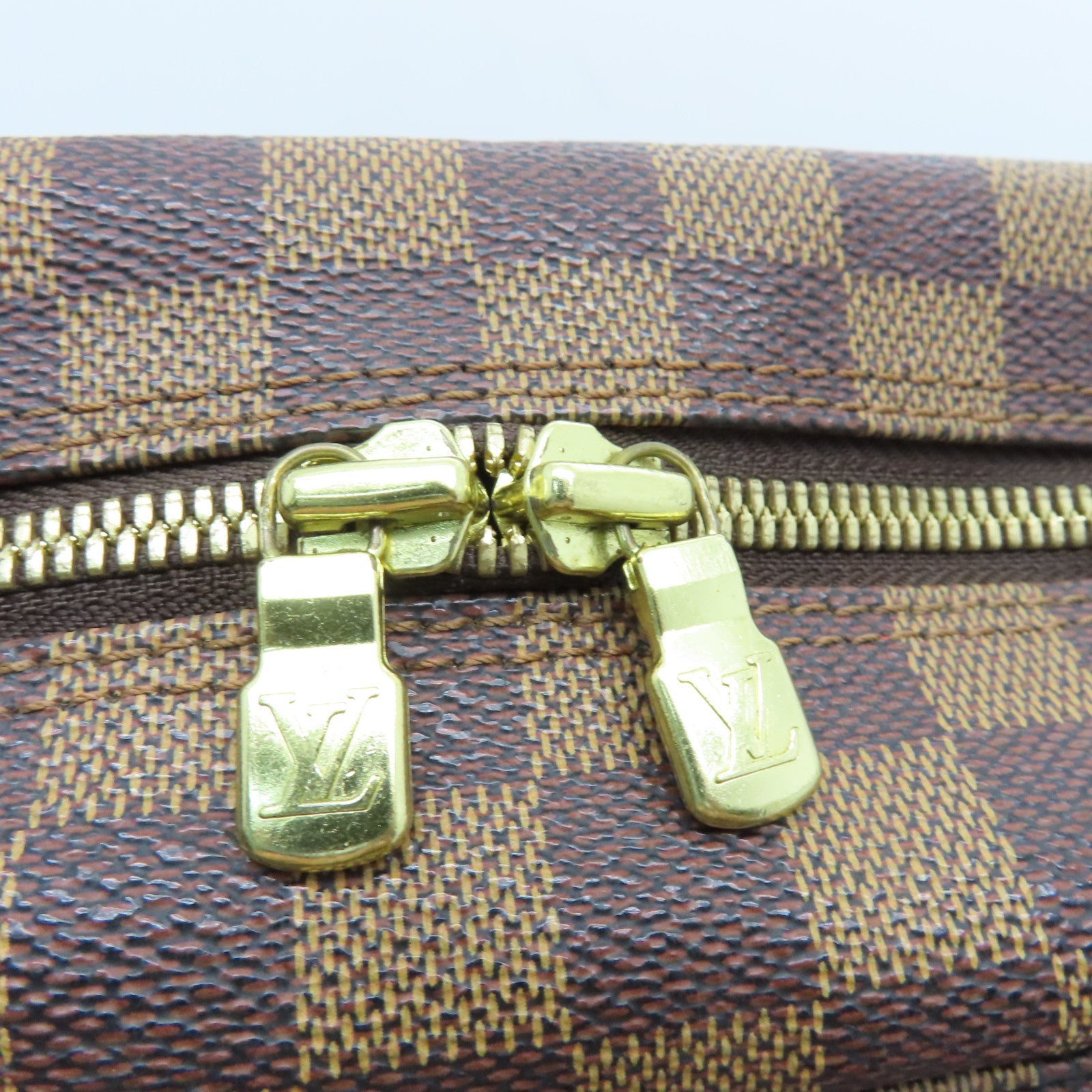 LOUIS VUITTON Damier Naviglio Gold Buckle Shoulder Bag Brown