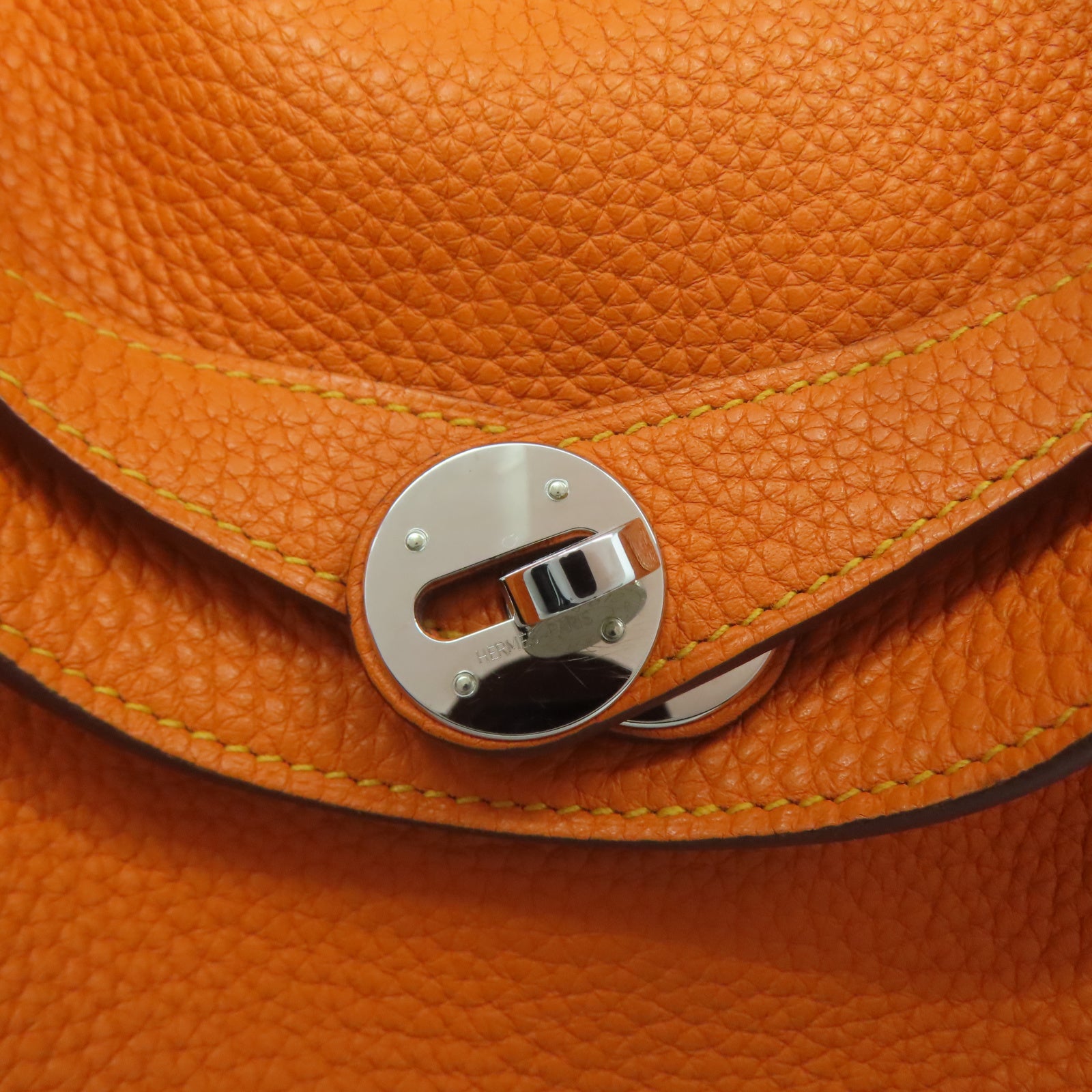 HERMES Clemence皮革Lindy 30銀扣手挽肩背兩用袋Orange橙色