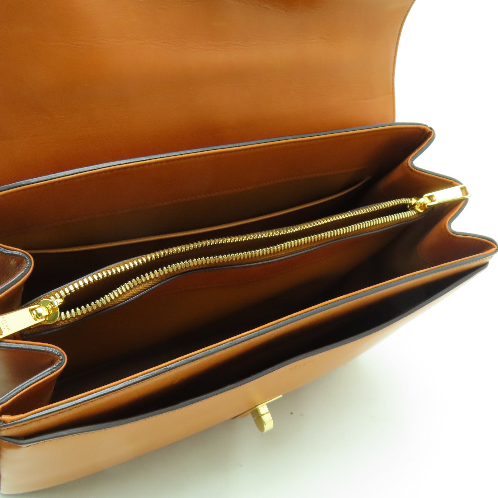 CELINE 牛皮皮革Classique 16金扣手挽肩背兩用袋啡色