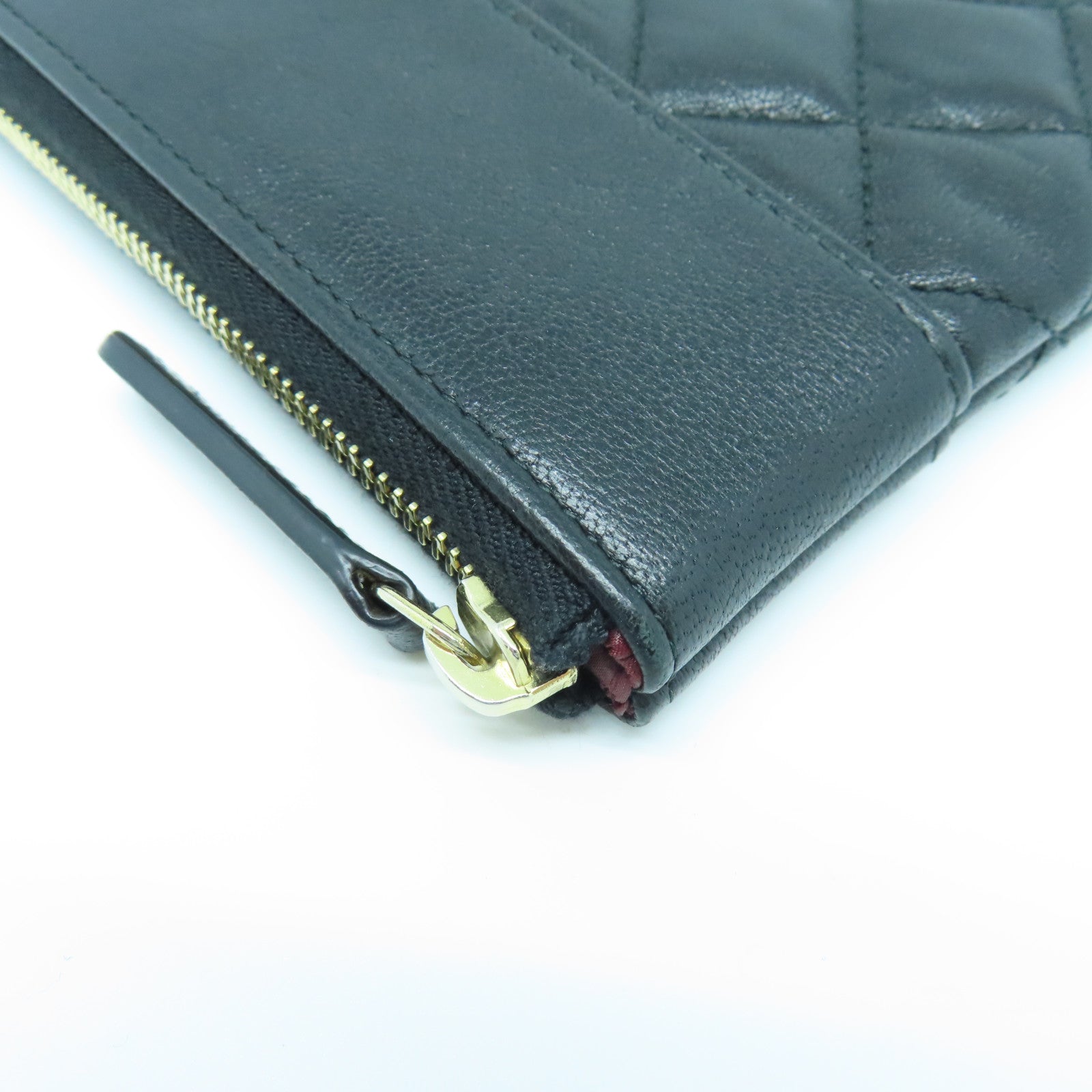 CHANEL Diamond Sheepskin Leather Pouch Gold Buckle Clutch Black