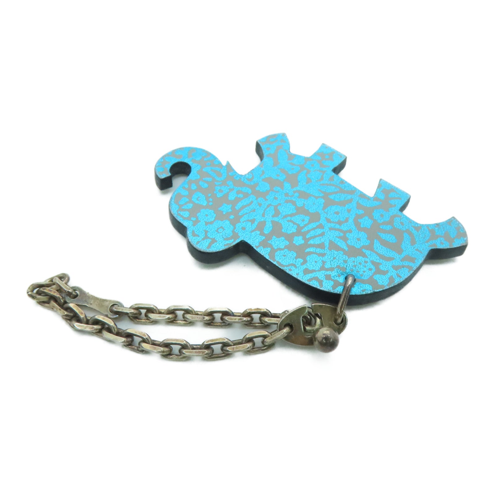 HERMES 皮革Elephant Key Charm银扣挂饰蓝色/灰色