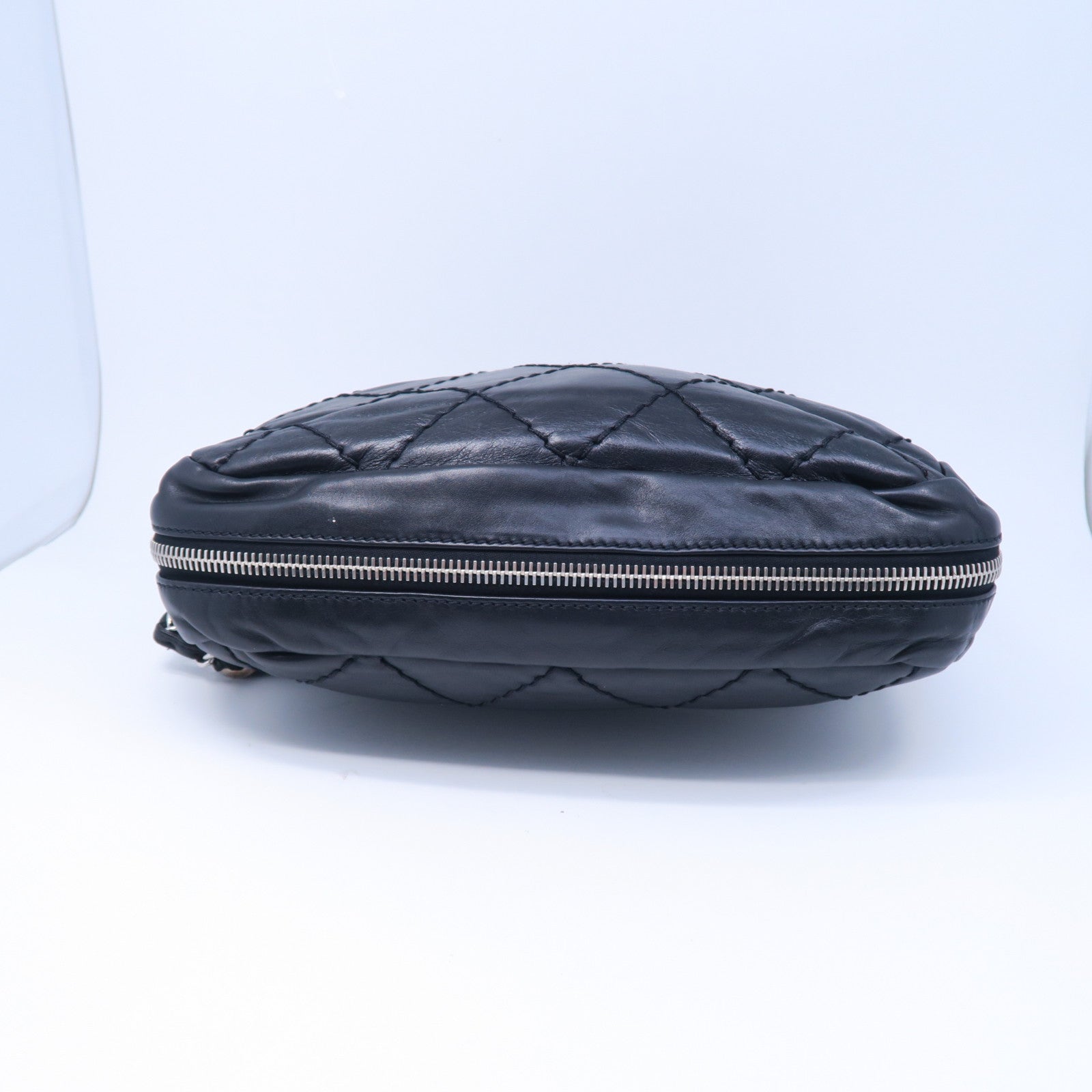 CHANEL 菱格牛皮皮革Chain Shoulder銀扣鏈牖肩背袋黑色