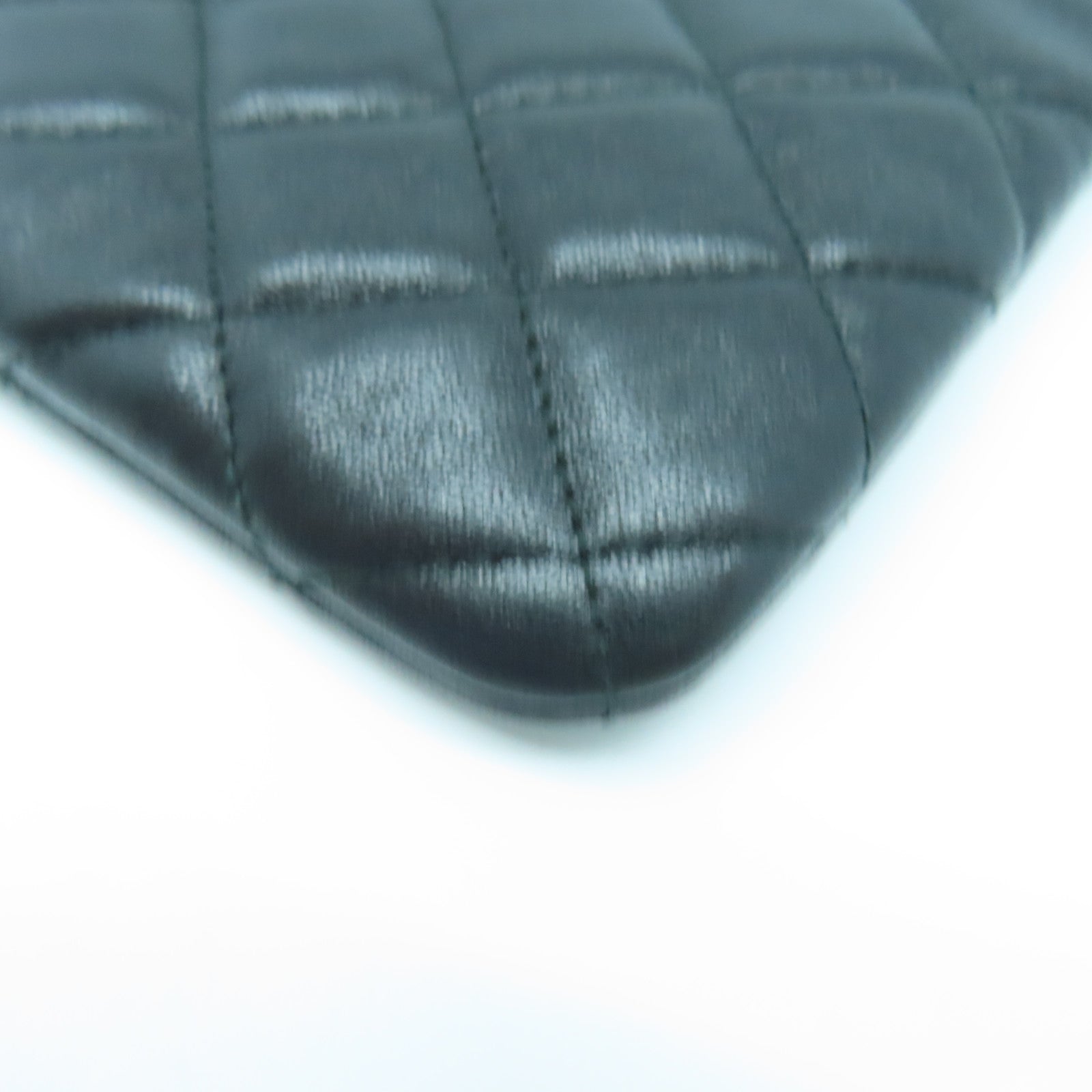 CHANEL Diamond Sheepskin Leather Pouch Gold Buckle Clutch Black