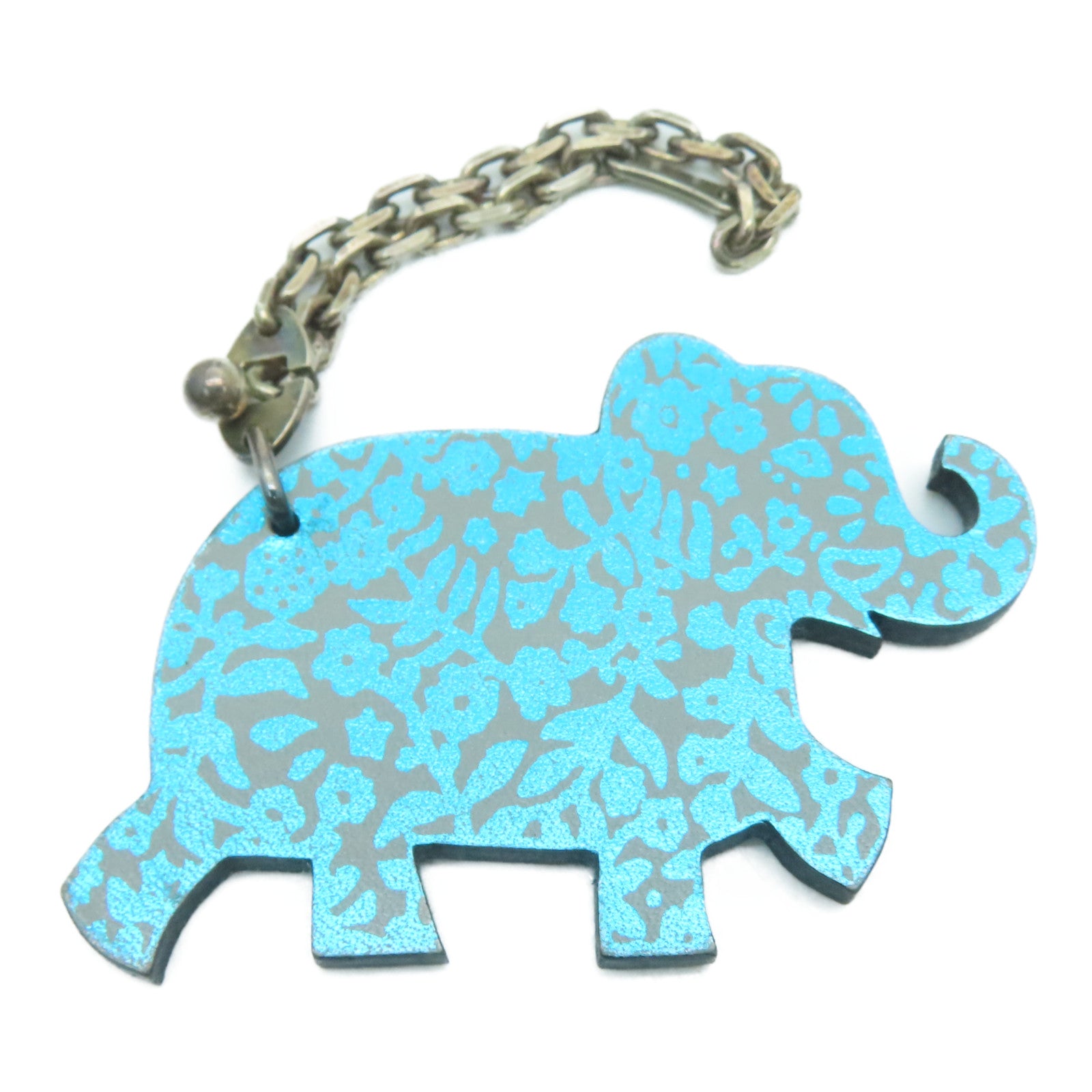 HERMES 皮革Elephant Key Charm银扣挂饰蓝色/灰色