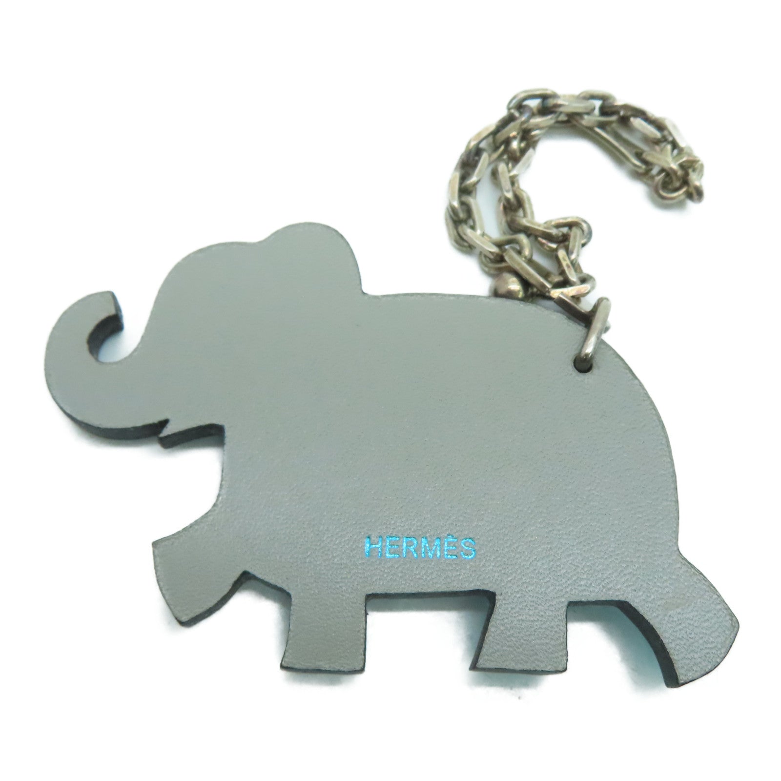 HERMES 皮革Elephant Key Charm银扣挂饰蓝色/灰色
