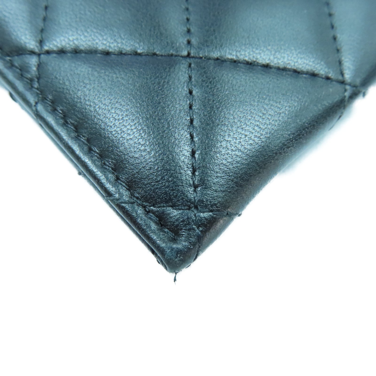 CHANEL Rhombus Sheepskin Leather Card Case Gold Buckle Card Holder Black
