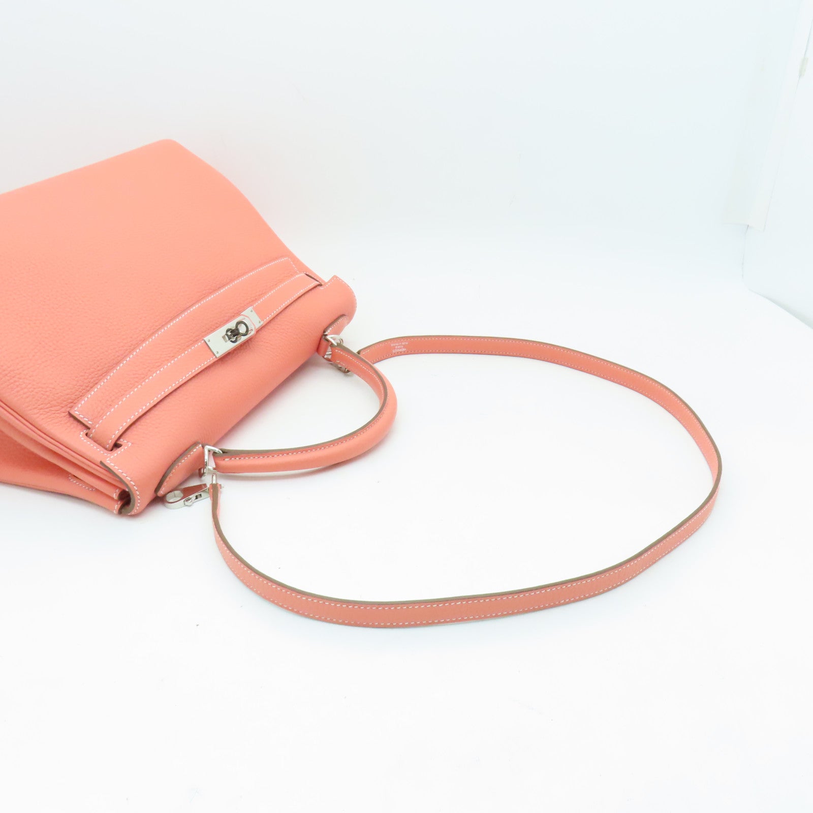 HERMES Clemence皮革Kelly 32銀扣手挽肩背兩用袋粉紅色