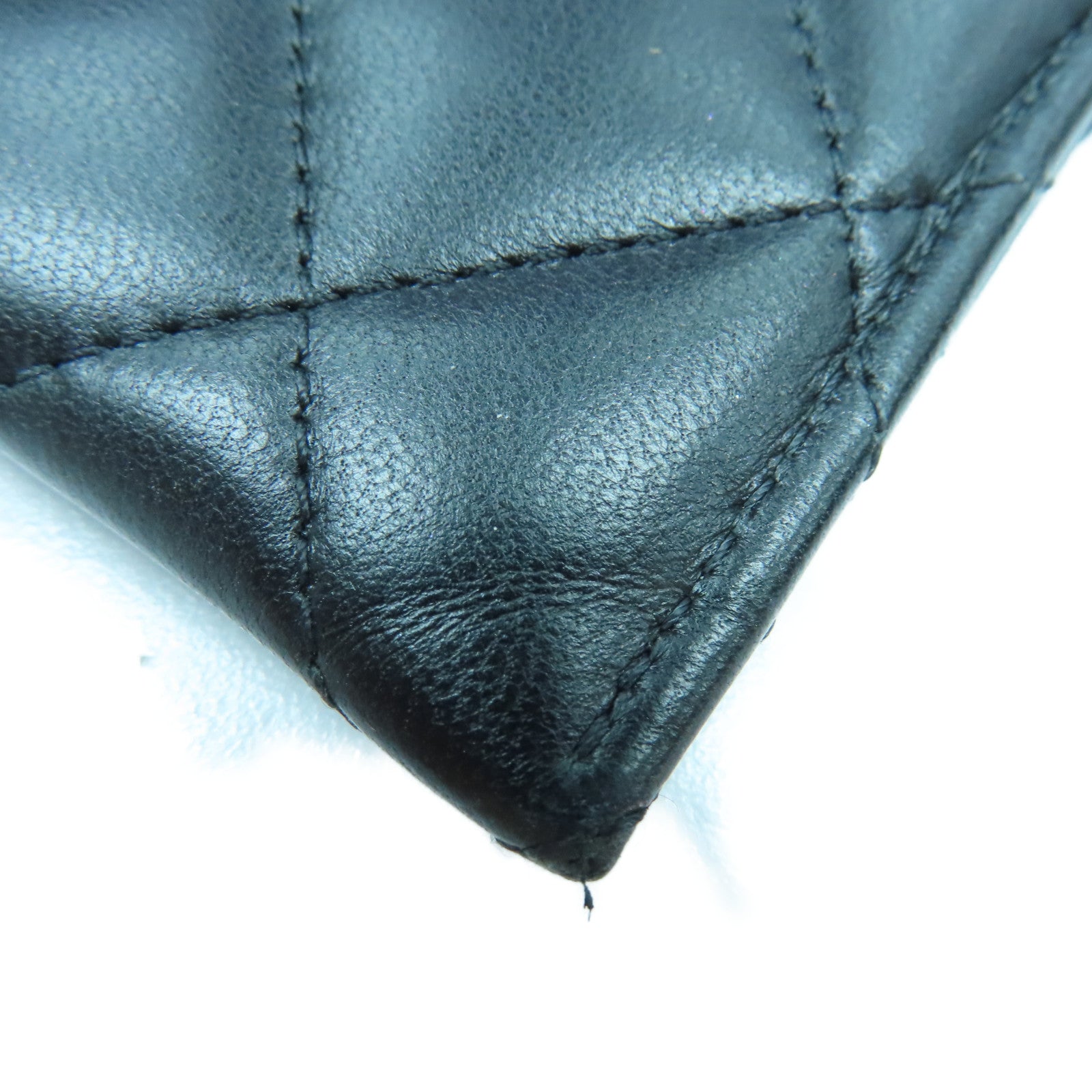 CHANEL Rhombus Sheepskin Leather Card Case Gold Buckle Card Holder Black