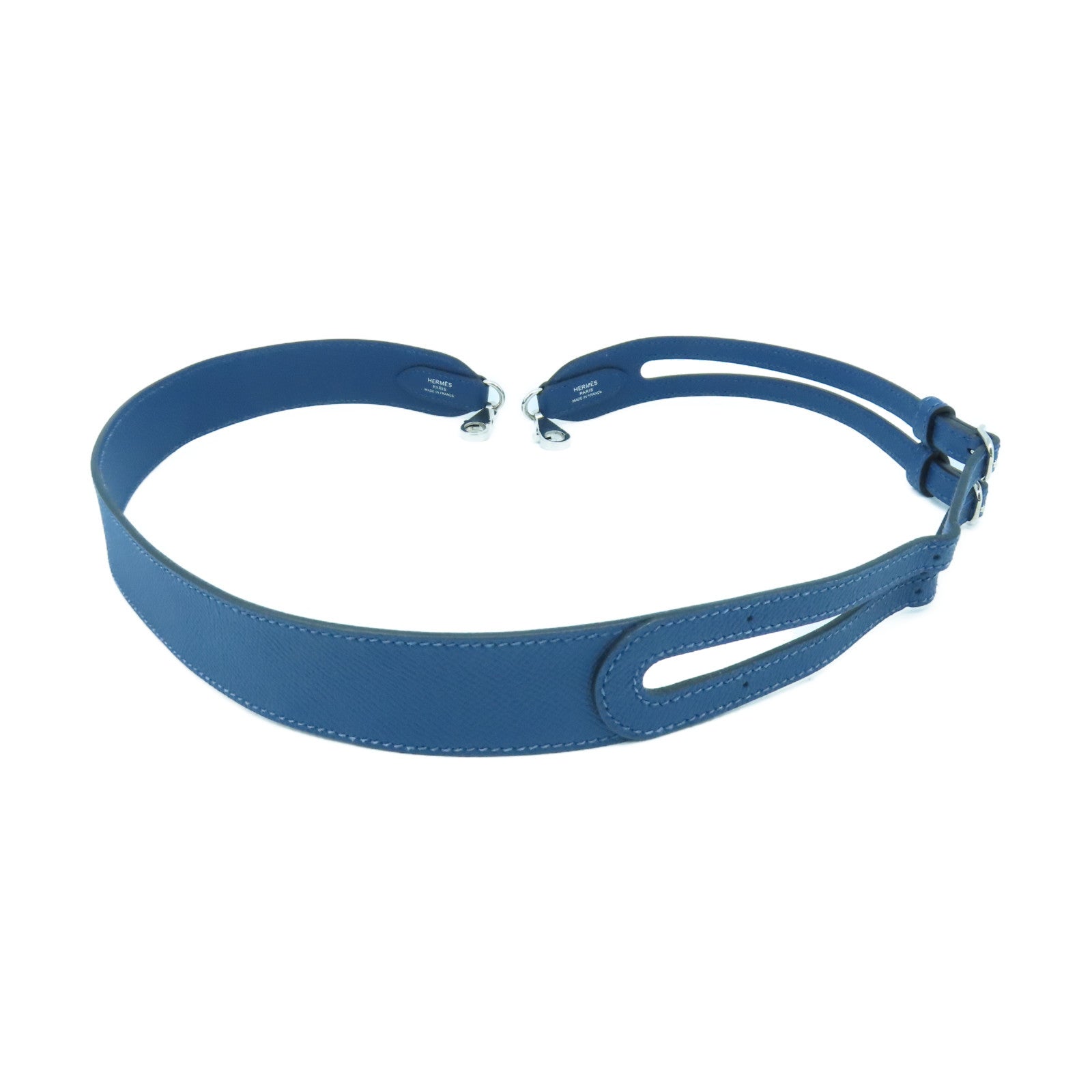 HERMES Epsom皮革Shoulder Strap銀扣肩背帶藍色