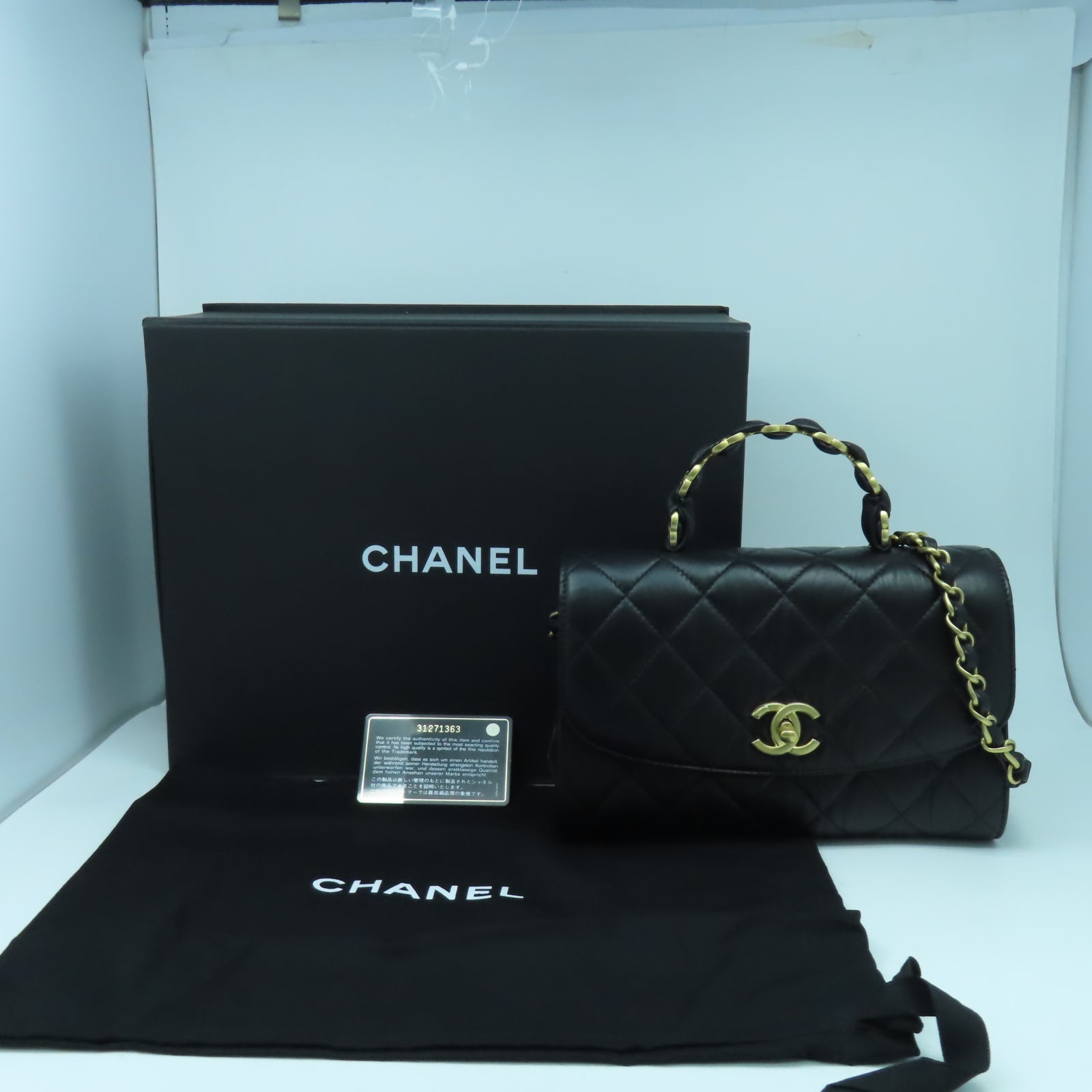 CHANEL 菱格羊皮皮革2 Way Shoulder金扣鏈帶肩背袋黑色