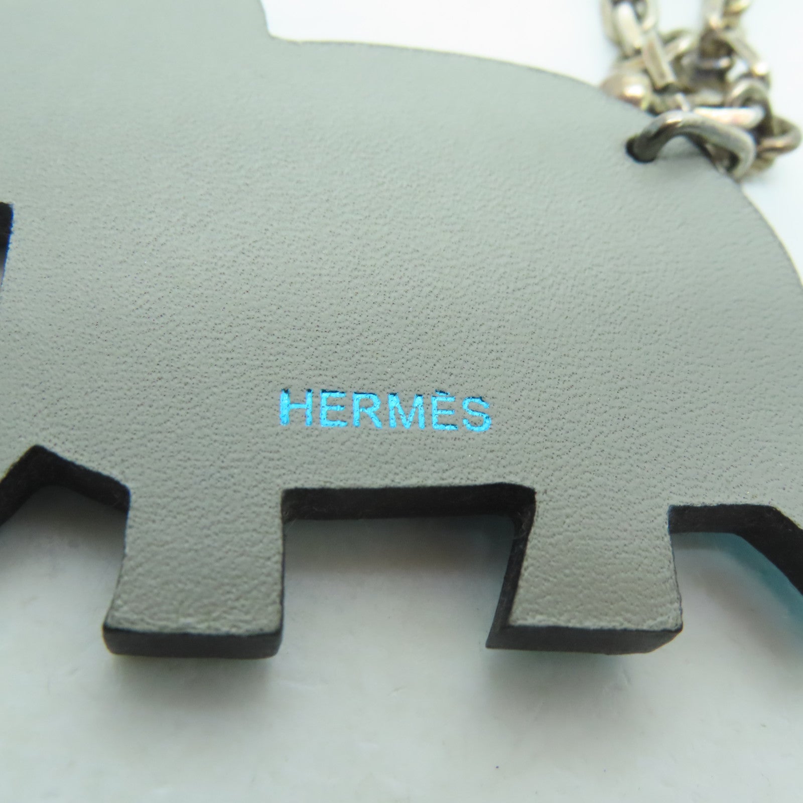 HERMES 皮革Elephant Key Charm银扣挂饰蓝色/灰色