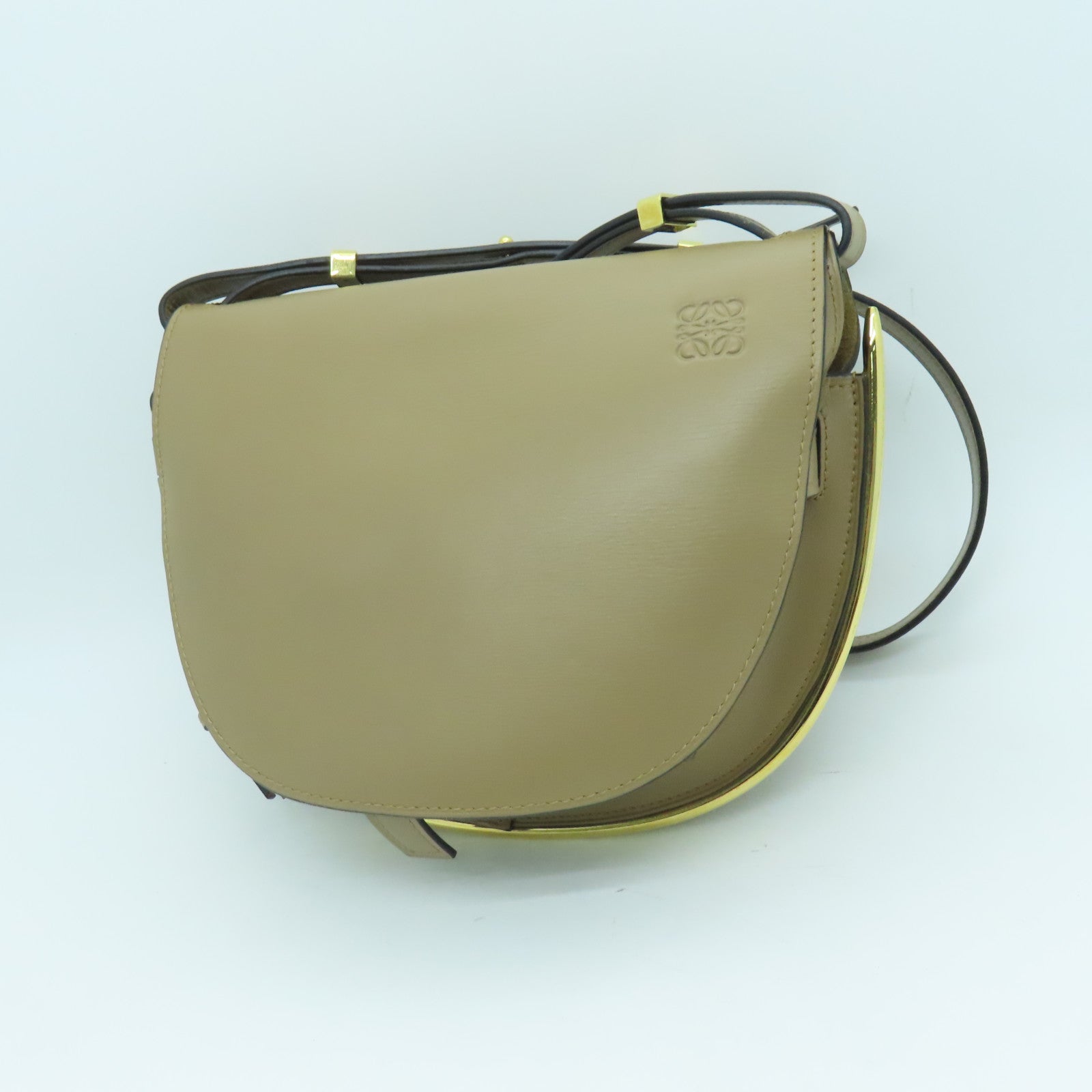 LOEWE 牛皮皮革Gate金扣肩背袋啡色
