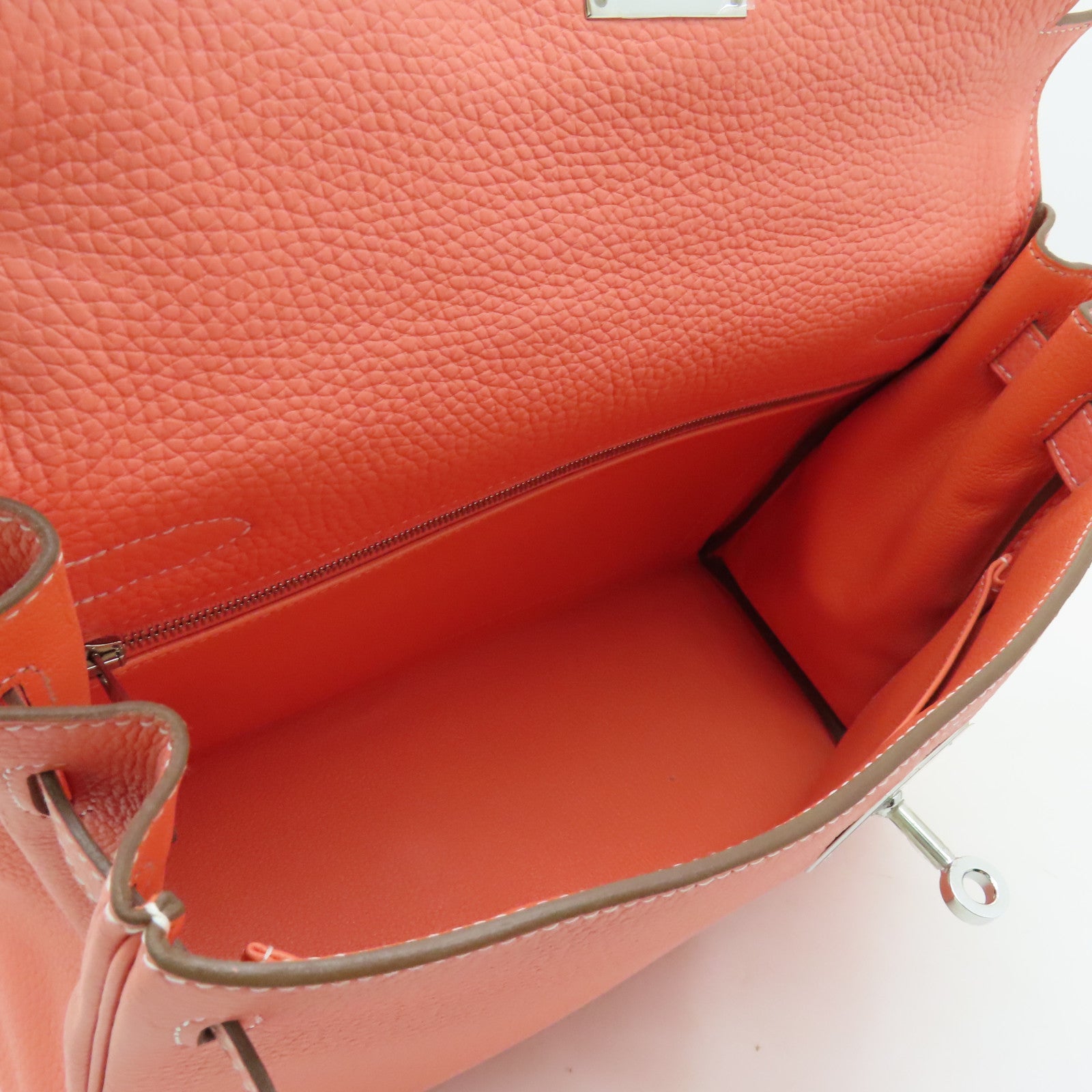HERMES Clemence皮革Kelly 32銀扣手挽肩背兩用袋粉紅色