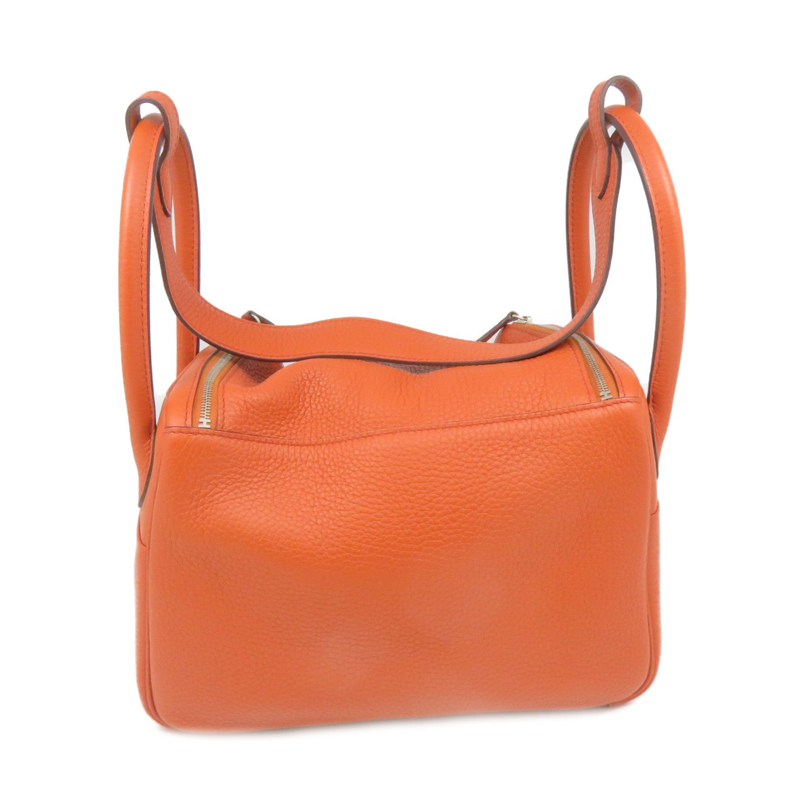 HERMES Clemence皮革Lindy 26 2Way Shoulder Bag银扣手挽肩背两用袋Orange橙色