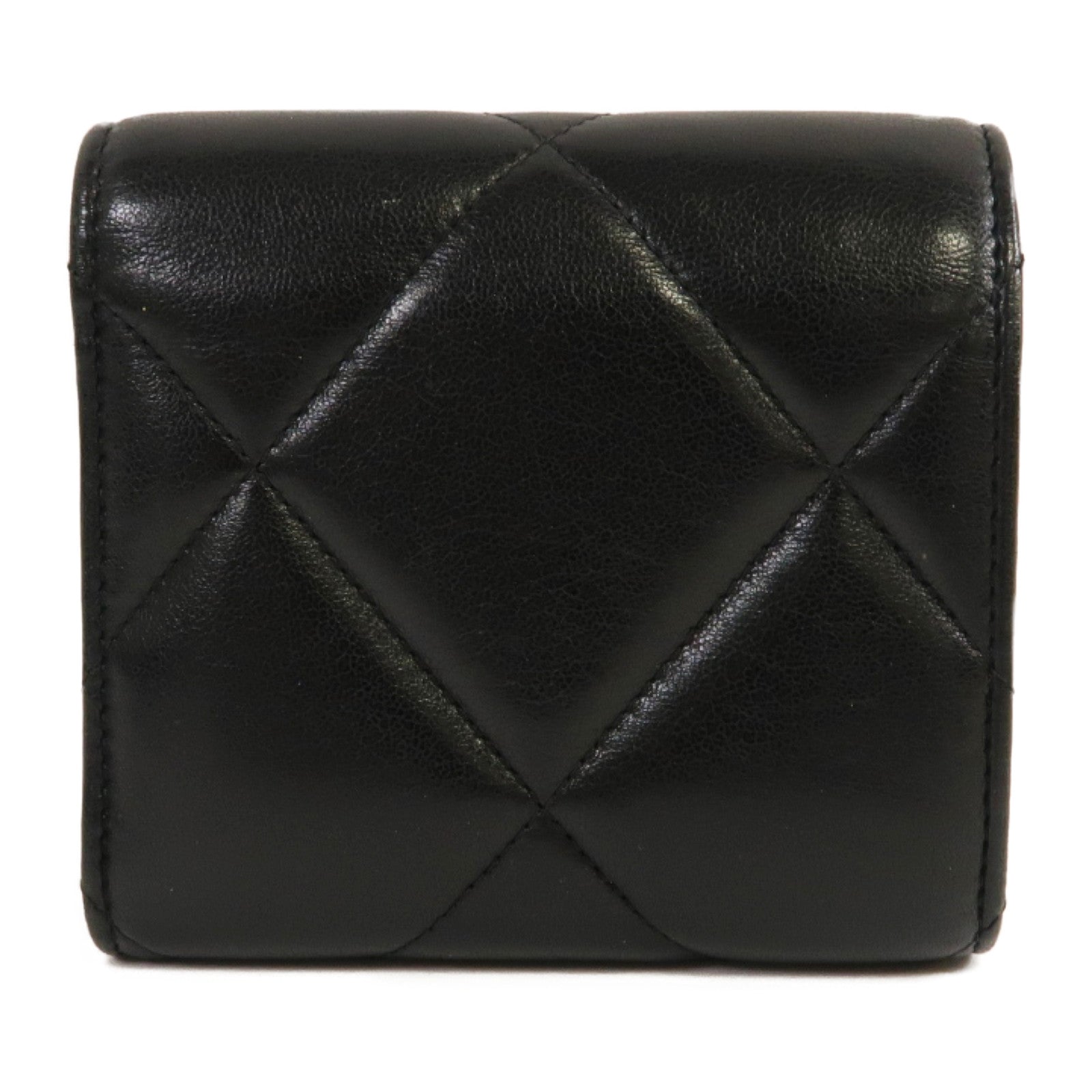 CHANEL 菱格羊皮皮革Chanel 19 Small Flap Wallet金扣錢包黑色