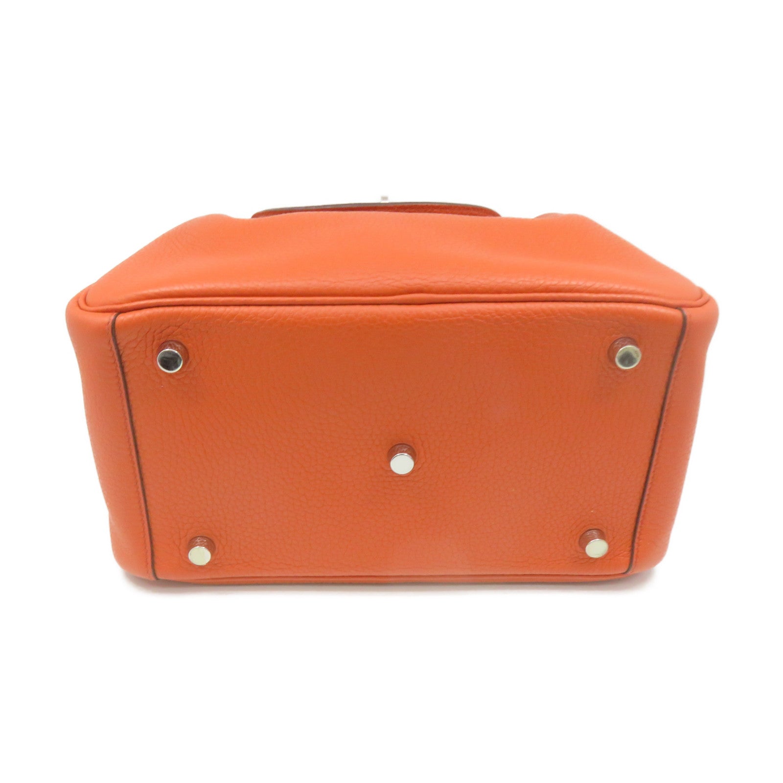 HERMES Clemence皮革Lindy 26 2Way Shoulder Bag银扣手挽肩背两用袋Orange橙色