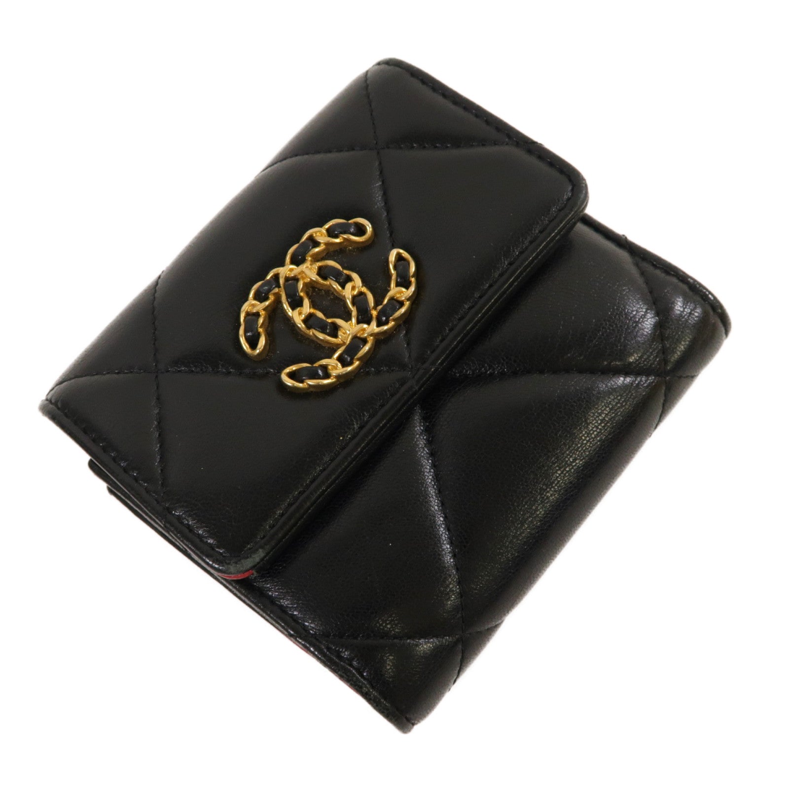 CHANEL 菱格羊皮皮革Chanel 19 Small Flap Wallet金扣錢包黑色