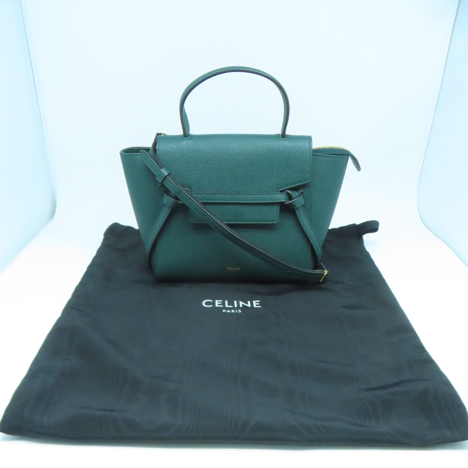 CELINE 牛皮皮革2 Way Shoulder金扣手挽肩背兩用袋綠色