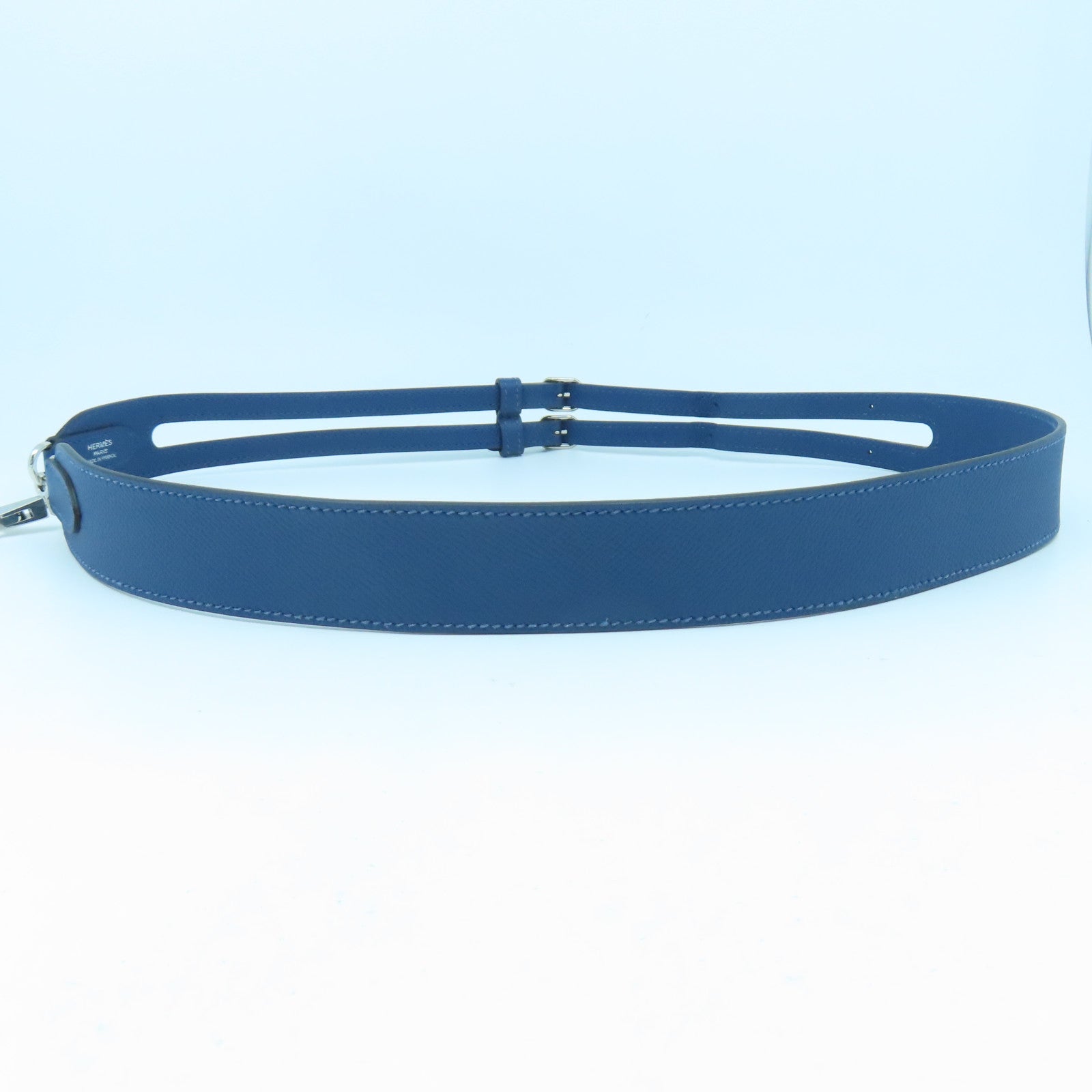 HERMES Epsom皮革Shoulder Strap銀扣肩背帶藍色