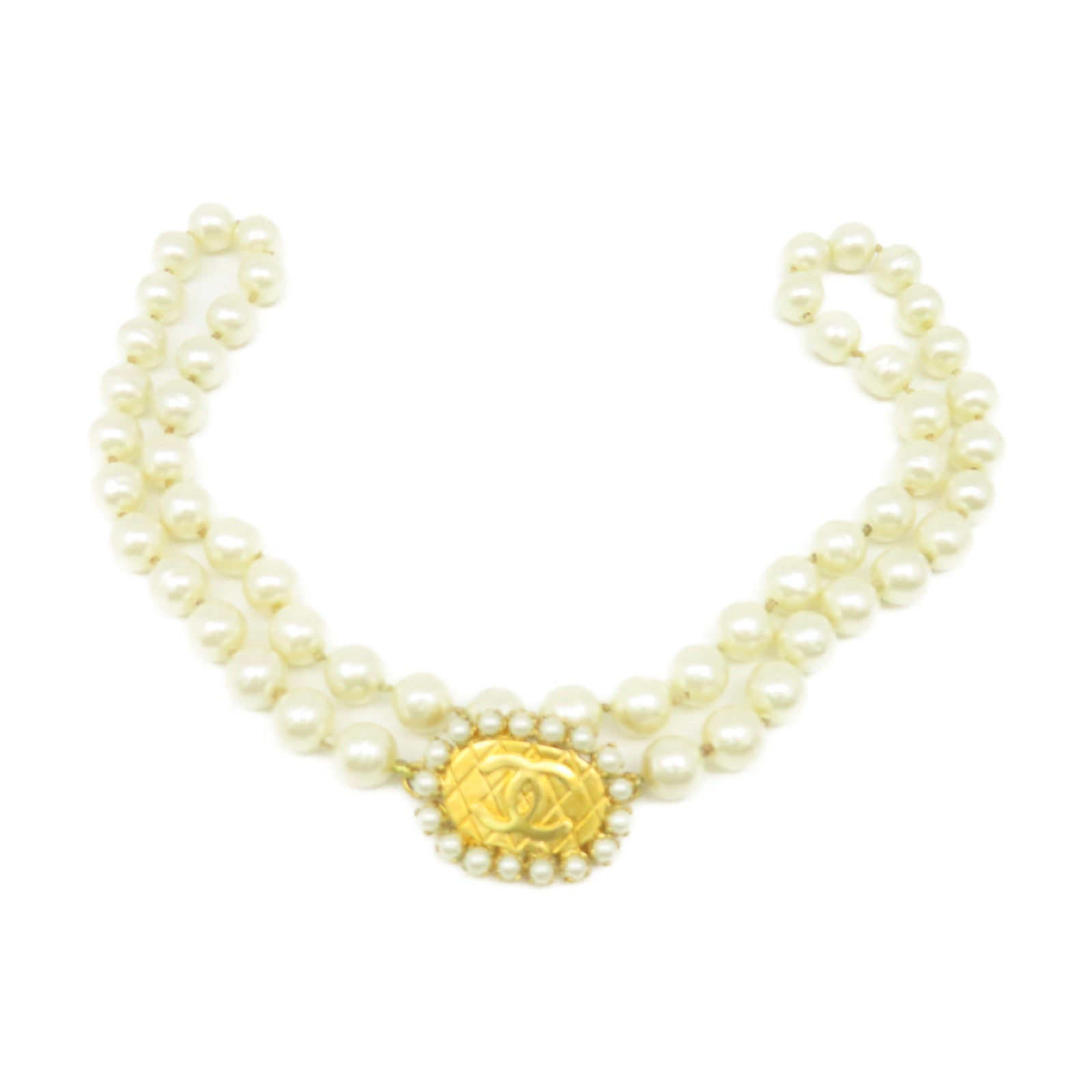 CHANEL 金屬/仿珍珠Necklace項鍊珍珠色/金色