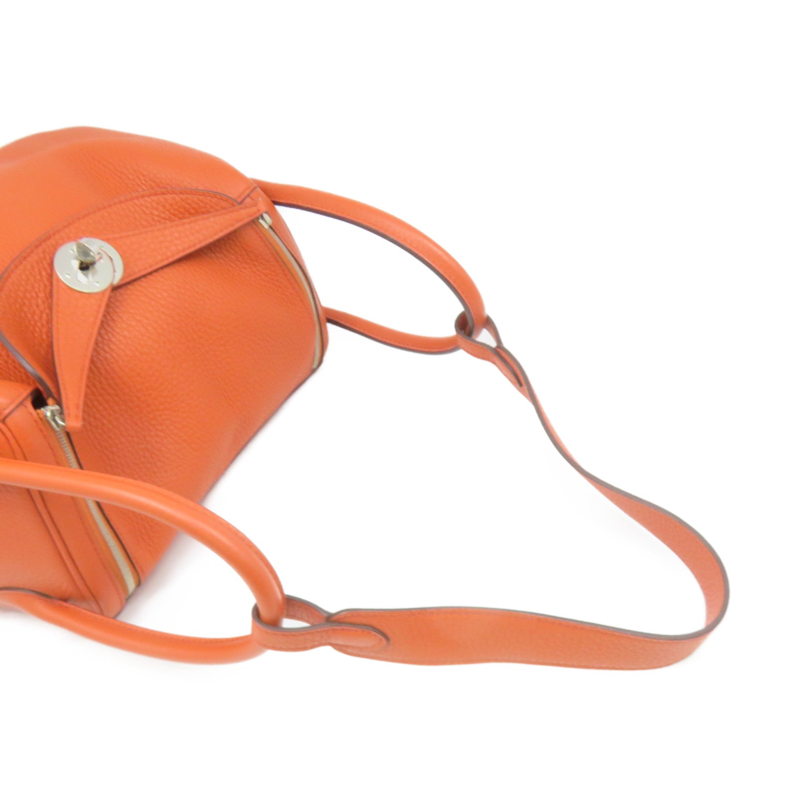 HERMES Clemence皮革Lindy 26 2Way Shoulder Bag银扣手挽肩背两用袋Orange橙色
