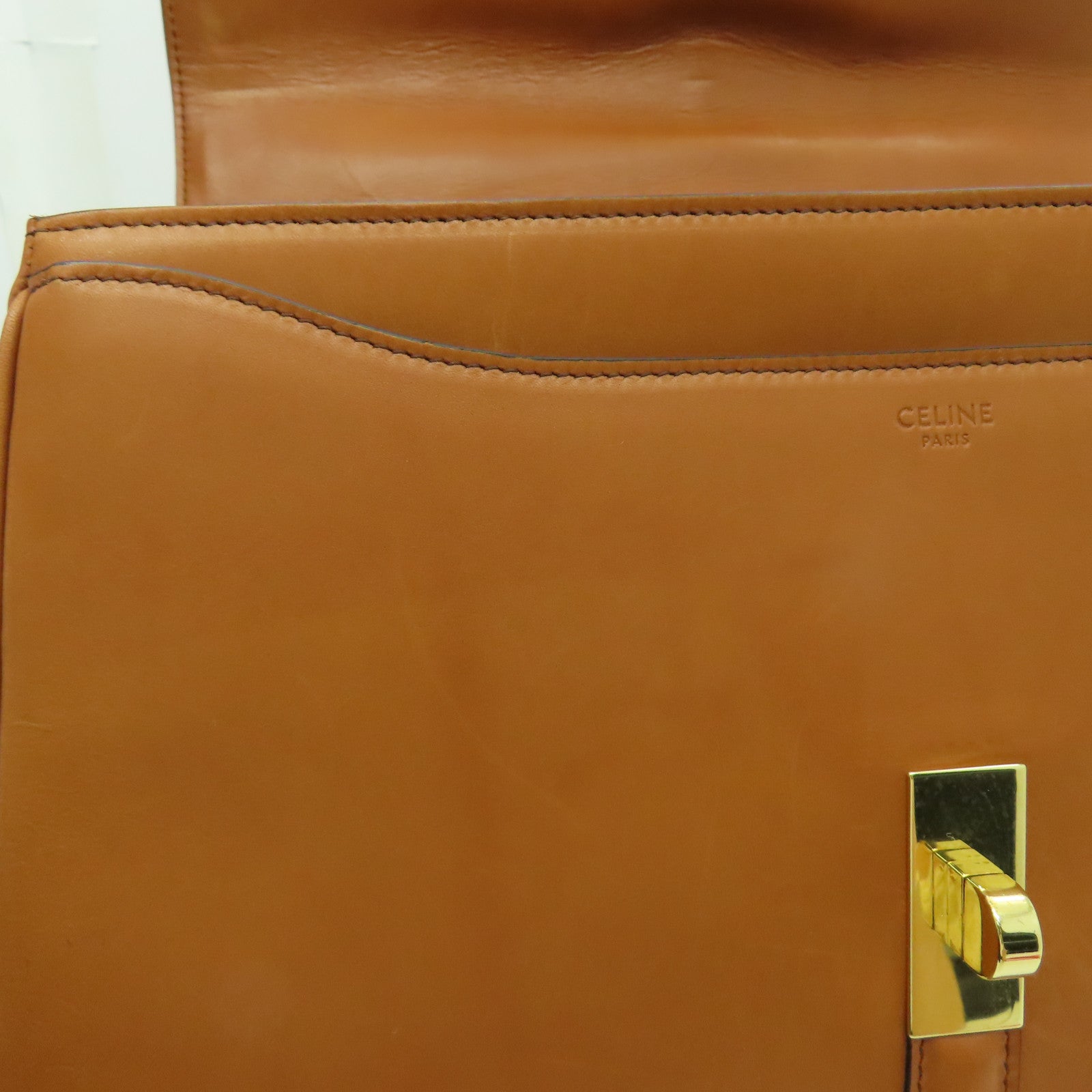 CELINE 牛皮皮革Classique 16金扣手挽肩背兩用袋啡色