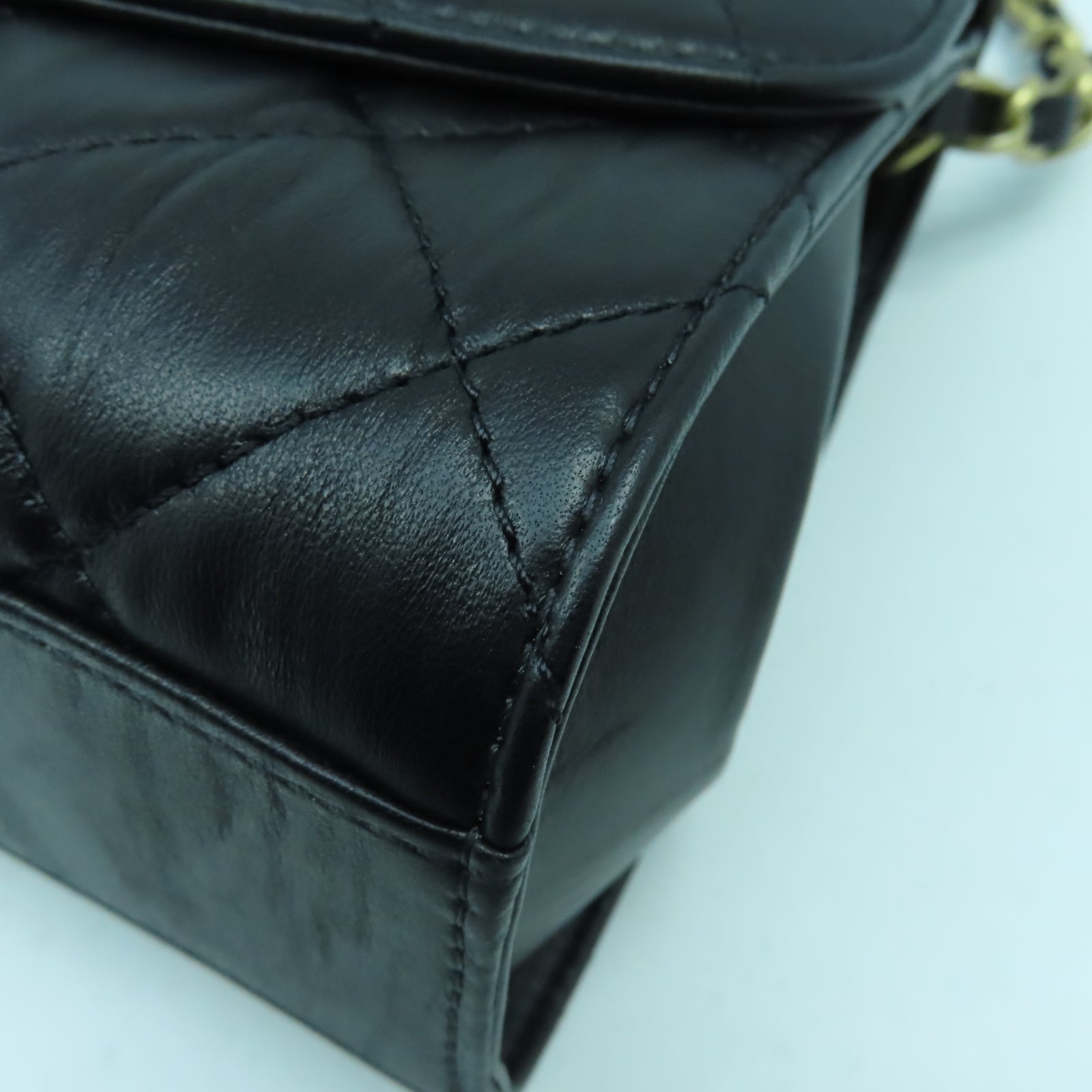 CHANEL 菱格羊皮皮革2 Way Shoulder金扣鏈帶肩背袋黑色