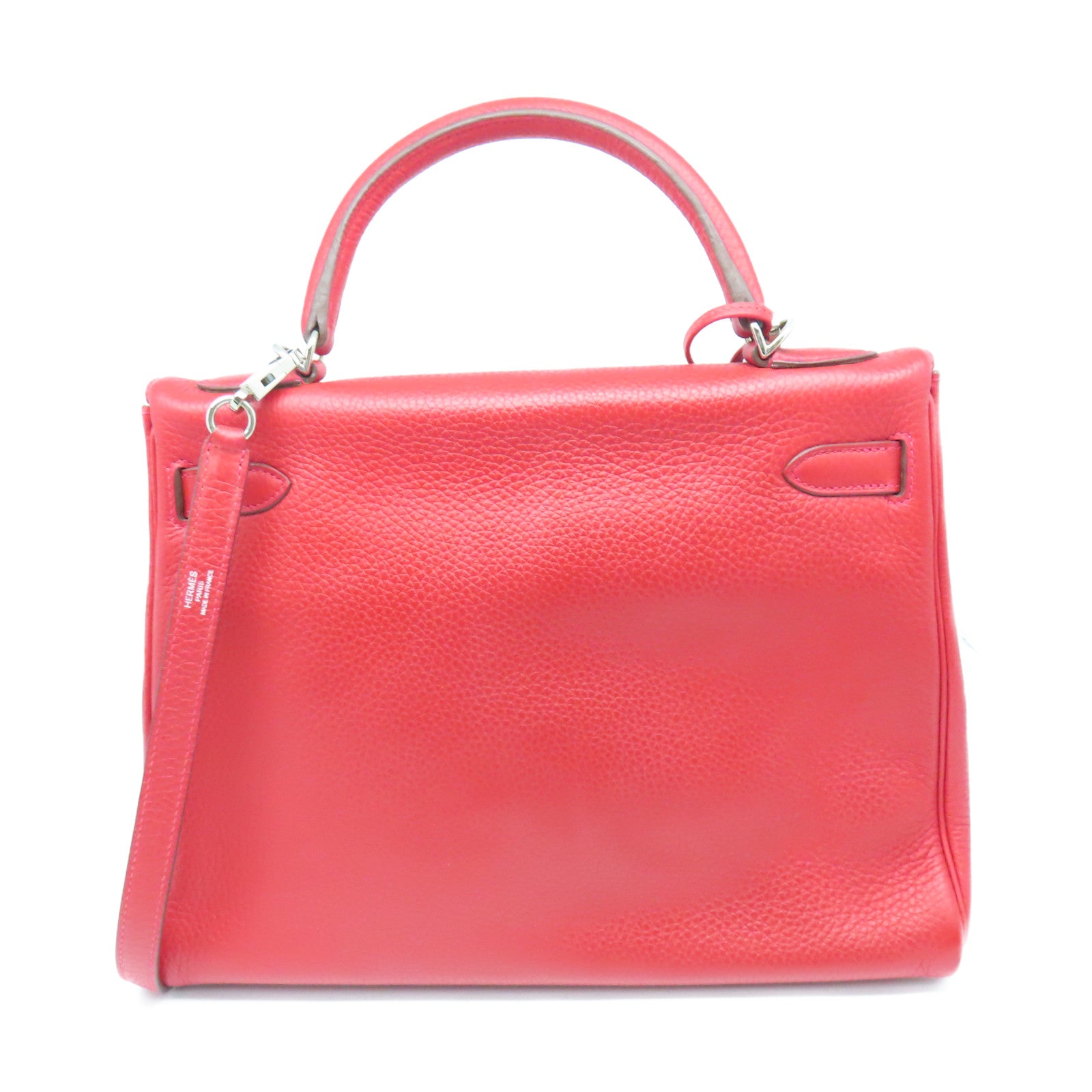 HERMES Taurillon Clemence皮革Kelly 32银扣手挽肩背两用袋法拉利红色