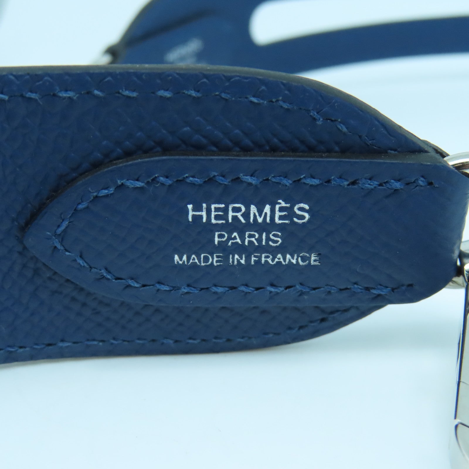 HERMES Epsom皮革Shoulder Strap銀扣肩背帶藍色