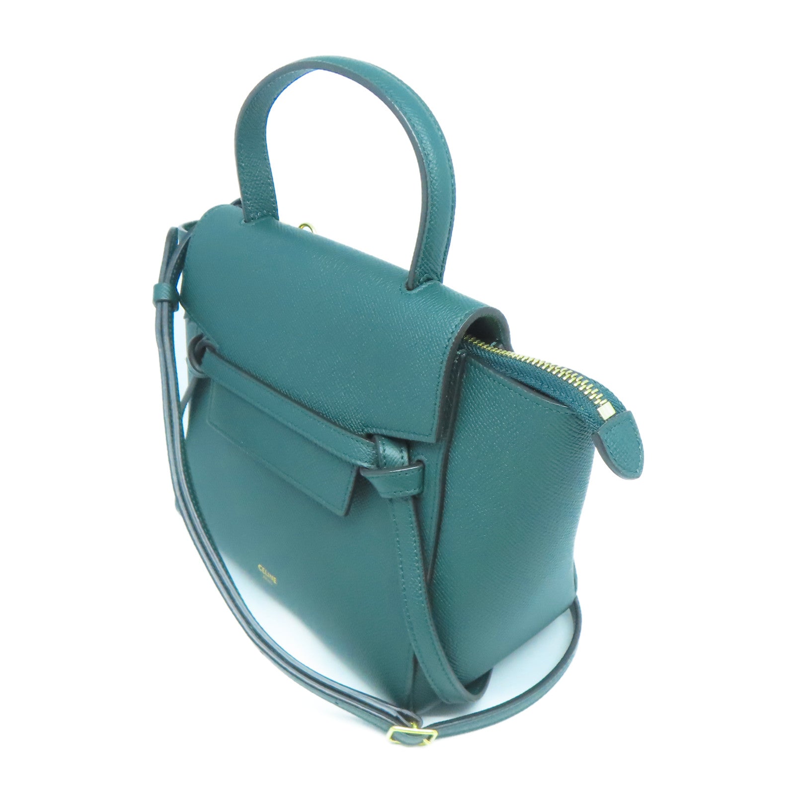 CELINE 牛皮皮革2 Way Shoulder金扣手挽肩背兩用袋綠色