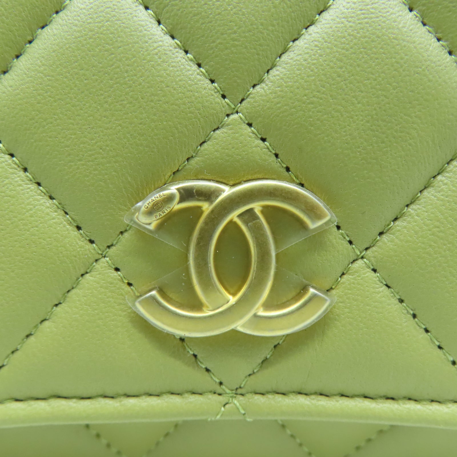 CHANEL 菱格羊皮皮革Chain Shoulder金扣鏈帶手挽肩背兩用袋綠色