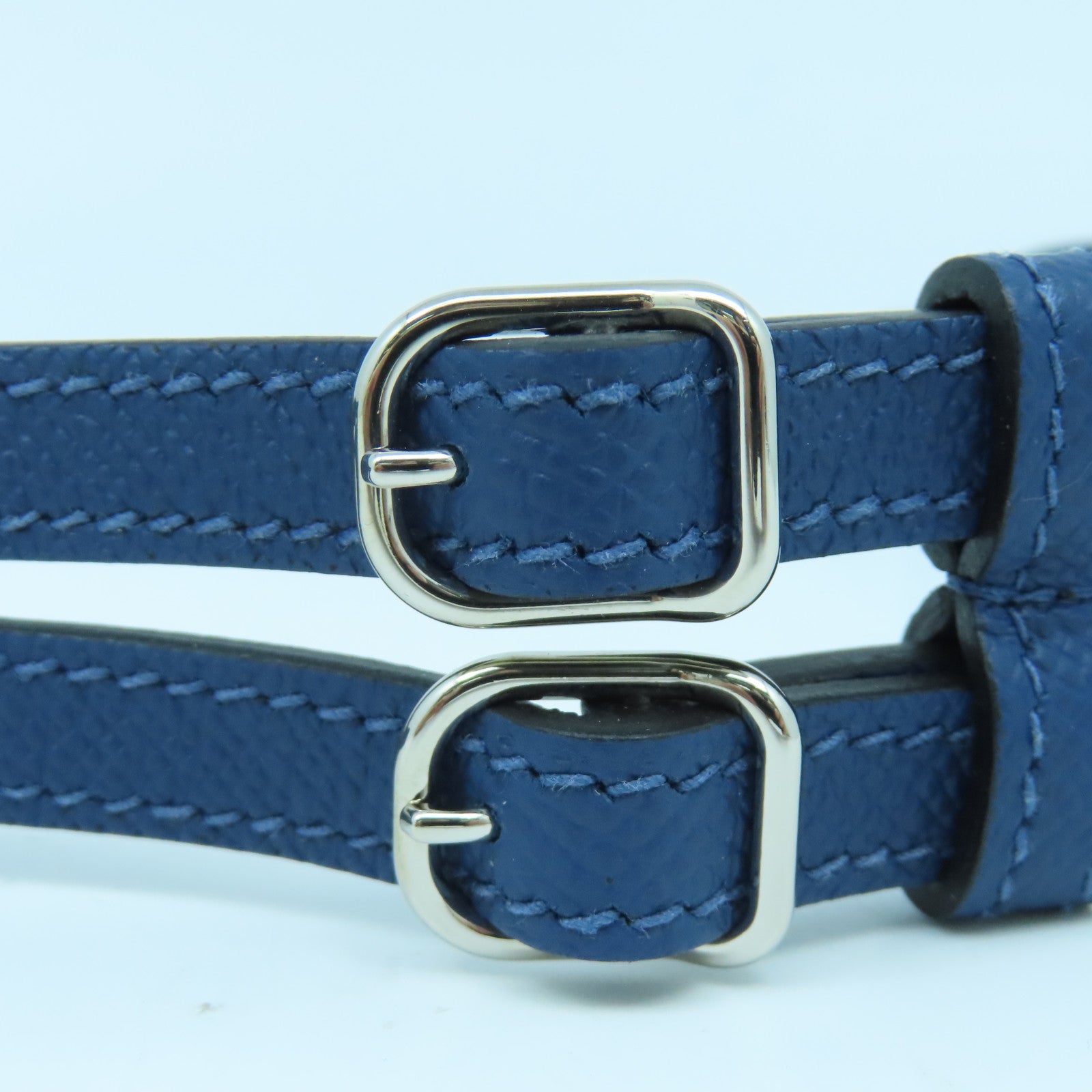 HERMES Epsom皮革Shoulder Strap銀扣肩背帶藍色