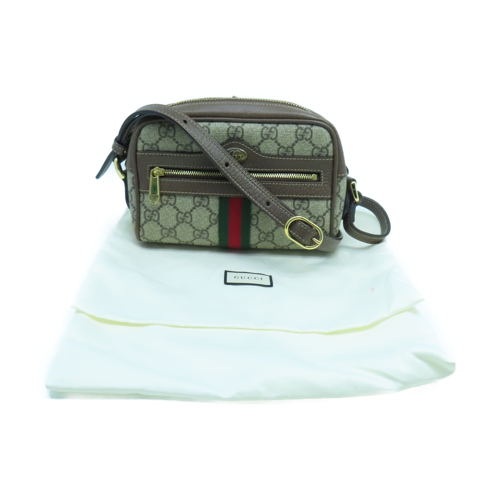 GUCCI 塗層帆布Ophidia GG Supreme金扣肩背袋棕色