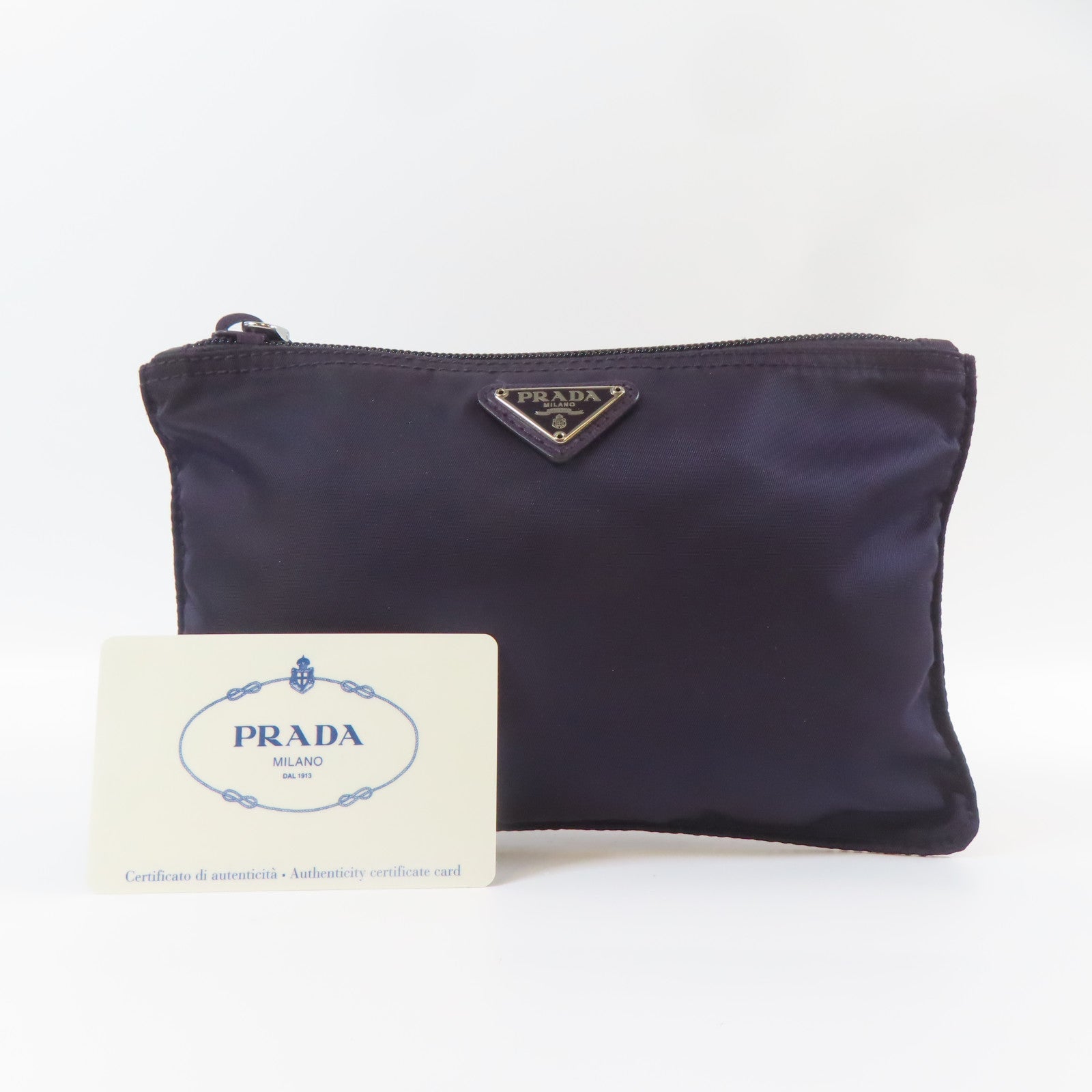 PRADA 尼龍Pouch銀扣小袋藍色