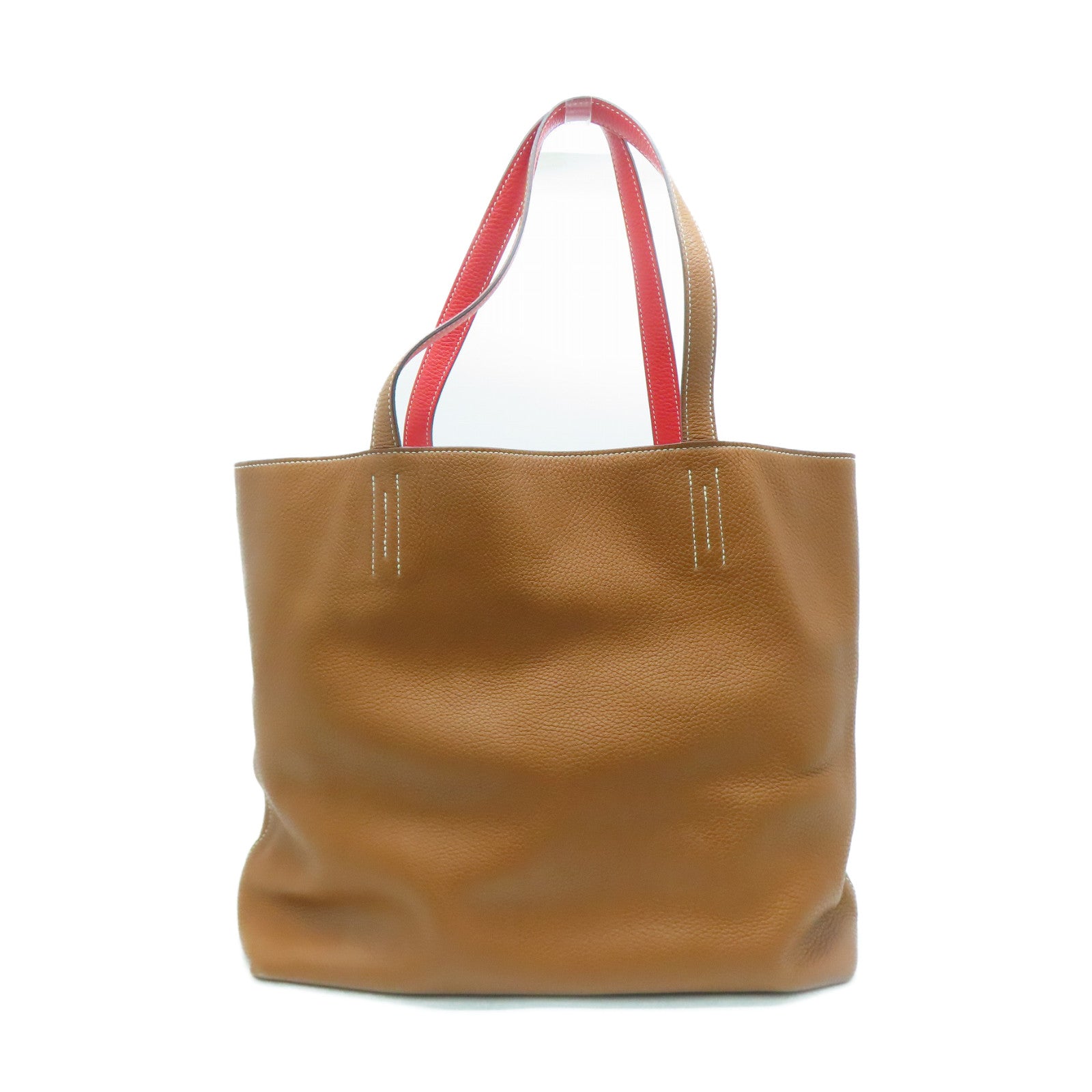HERMES Clemence皮革Double Sens 45手挽袋Gold金色/Capucine橙色
