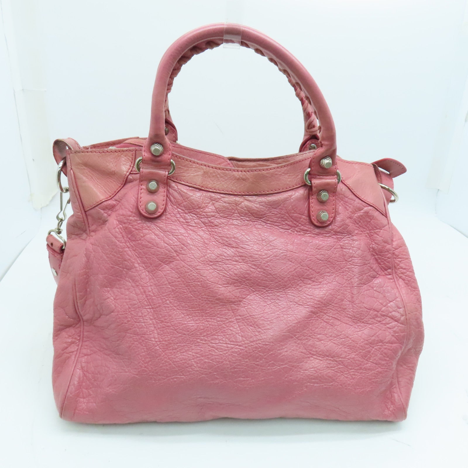 BALENCIAGA 羊皮皮革Gaint Velo 2 Way Shoulder銀扣手挽肩背兩用袋粉紅色