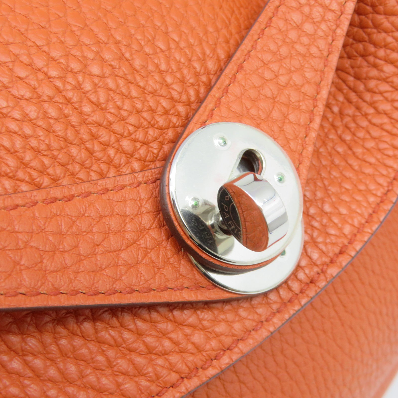 HERMES Clemence皮革Lindy 26 2Way Shoulder Bag银扣手挽肩背两用袋Orange橙色