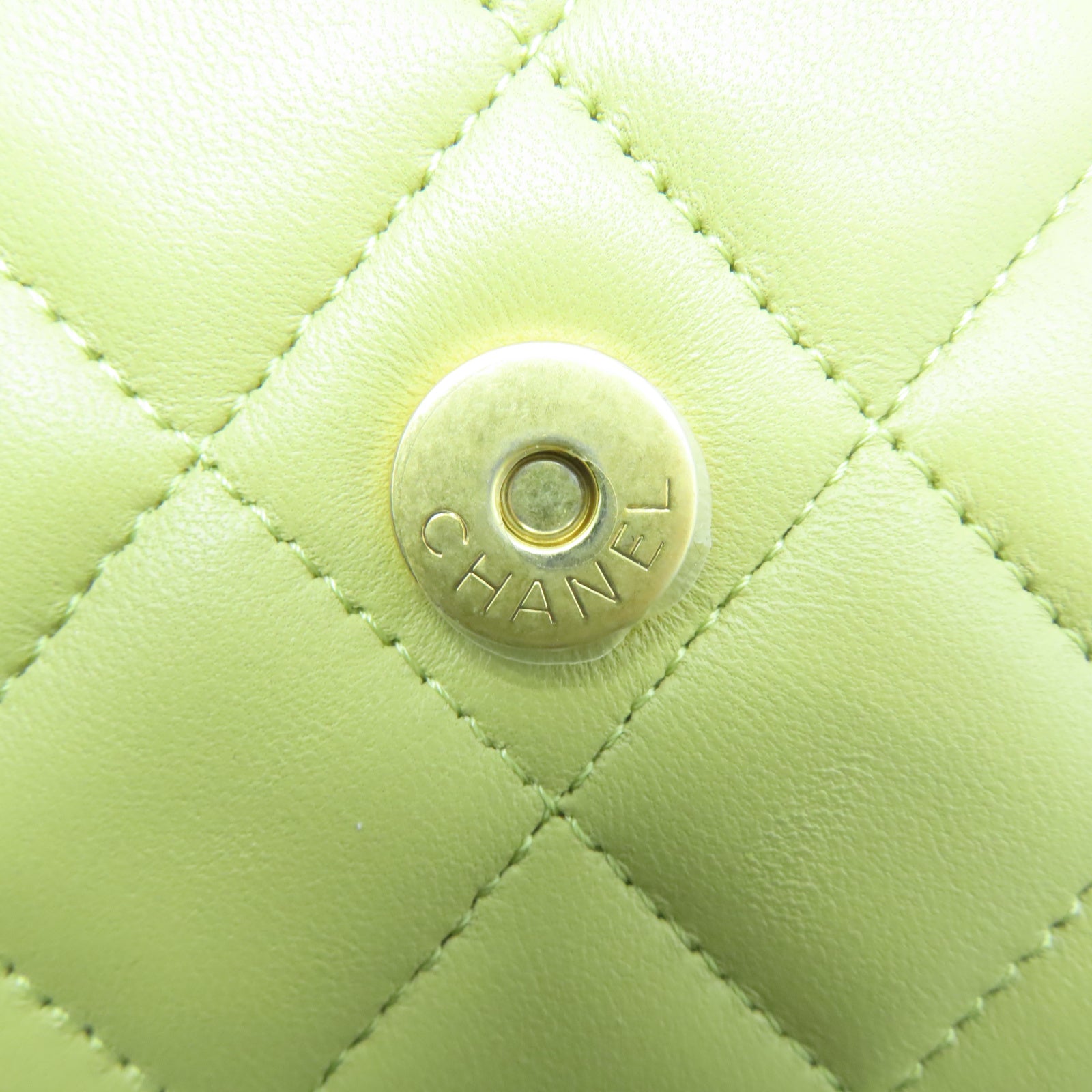 CHANEL 菱格羊皮皮革Chain Shoulder金扣鏈帶手挽肩背兩用袋綠色