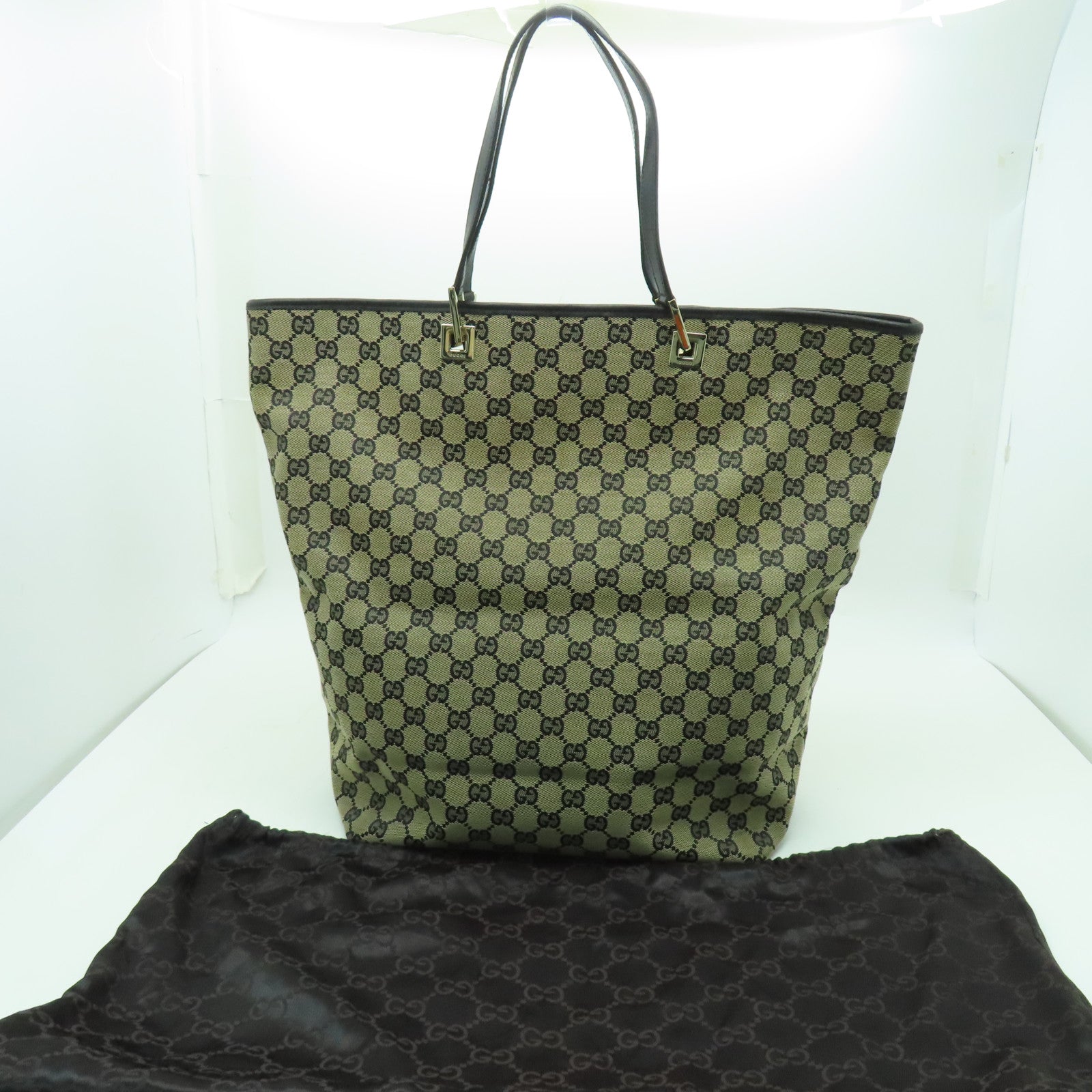 GUCCI 帆布Tote Bag銀扣手挽袋深藍色