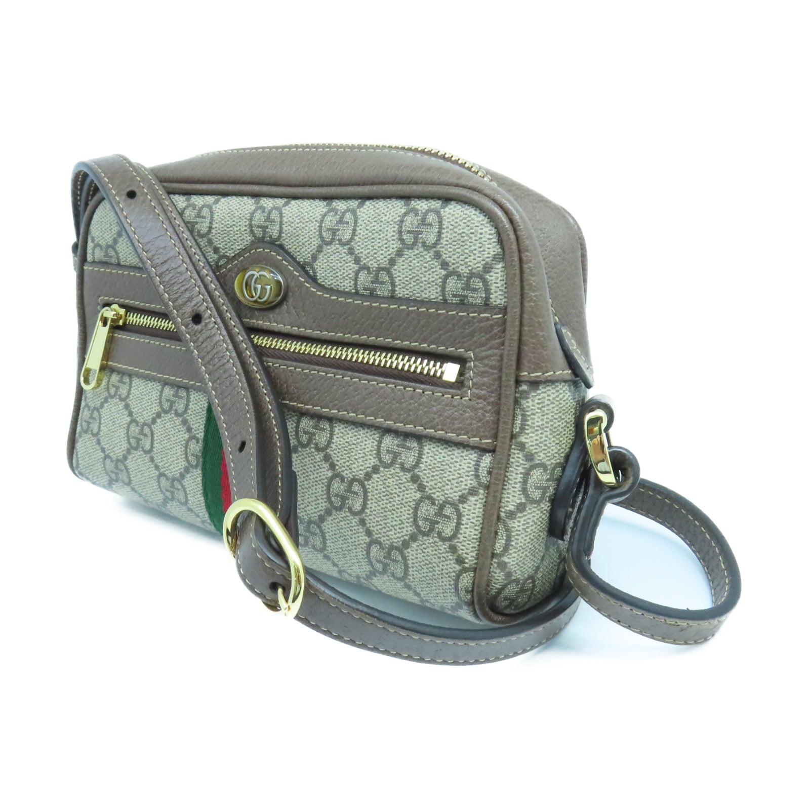 GUCCI 塗層帆布Ophidia GG Supreme金扣肩背袋棕色