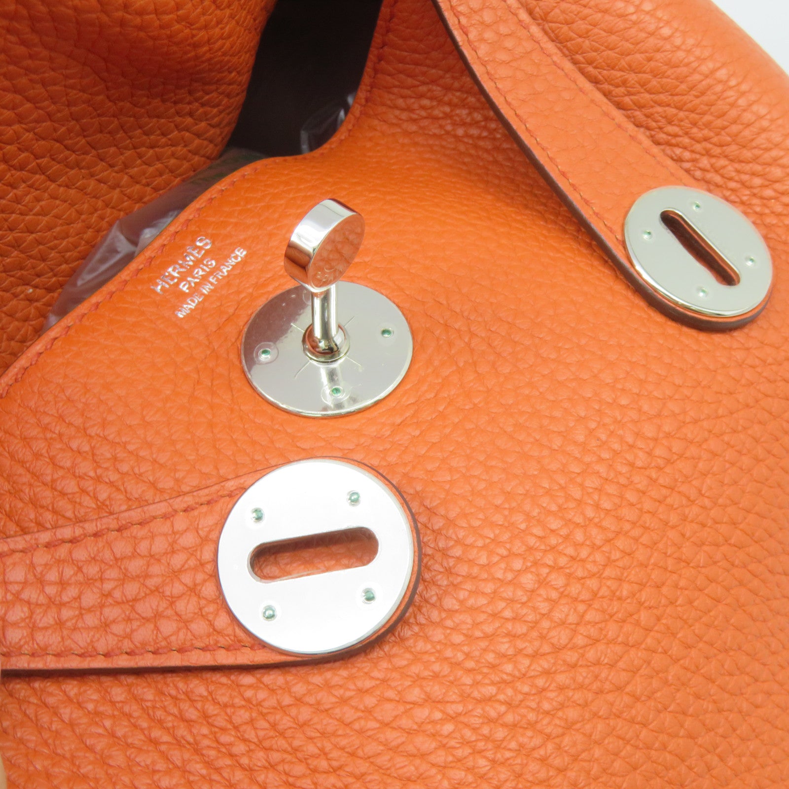 HERMES Clemence皮革Lindy 26 2Way Shoulder Bag银扣手挽肩背两用袋Orange橙色