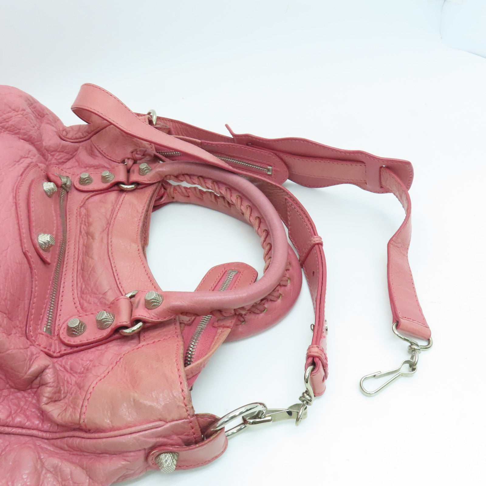 BALENCIAGA 羊皮皮革Gaint Velo 2 Way Shoulder銀扣手挽肩背兩用袋粉紅色