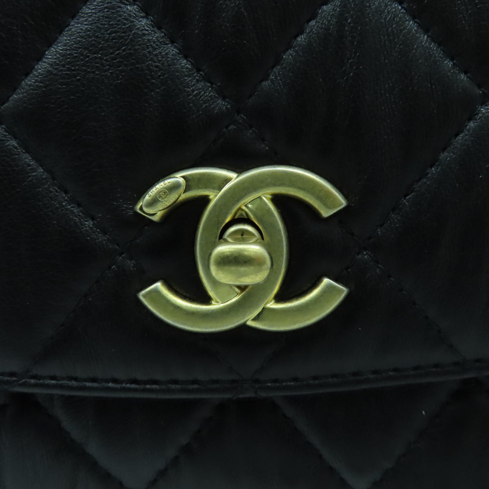 CHANEL 菱格羊皮皮革2 Way Shoulder金扣鏈帶肩背袋黑色