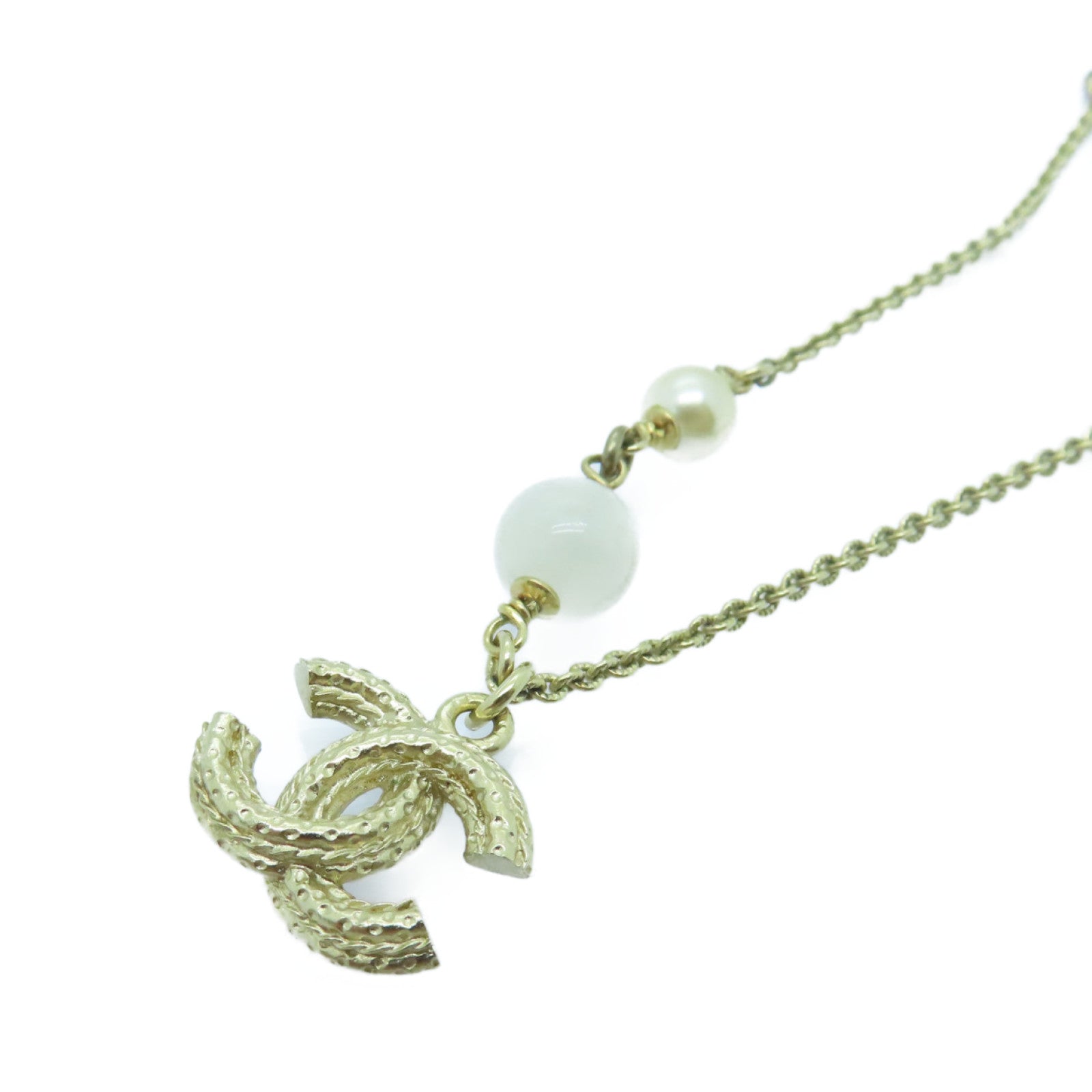 CHANEL Metal/PVC Necklaces Gold/White