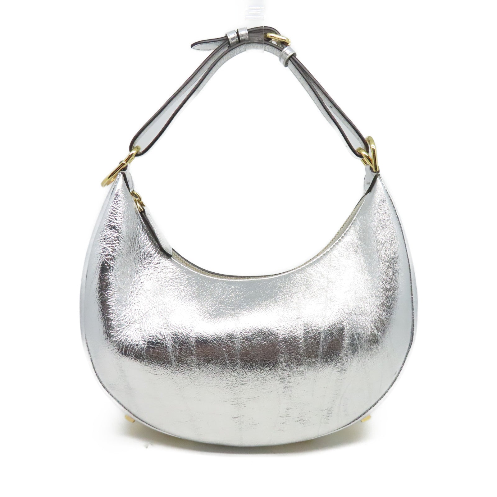FENDI 牛皮皮革Fendigraphy金扣肩背袋銀色