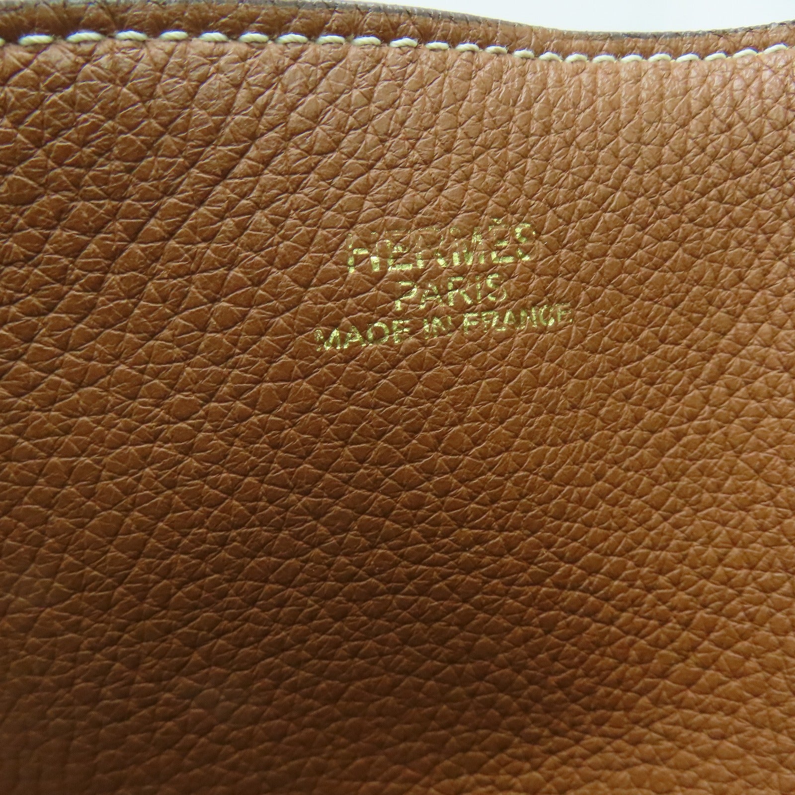 HERMES Clemence皮革Double Sens 45手挽袋Gold金色/Capucine橙色
